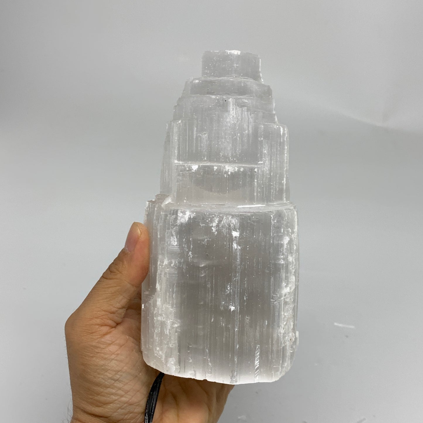 2 lbs, 6"x3.1", Raw Rough Selenite (Satin Spar) Lamp Tower, 6ft Chord, B35883