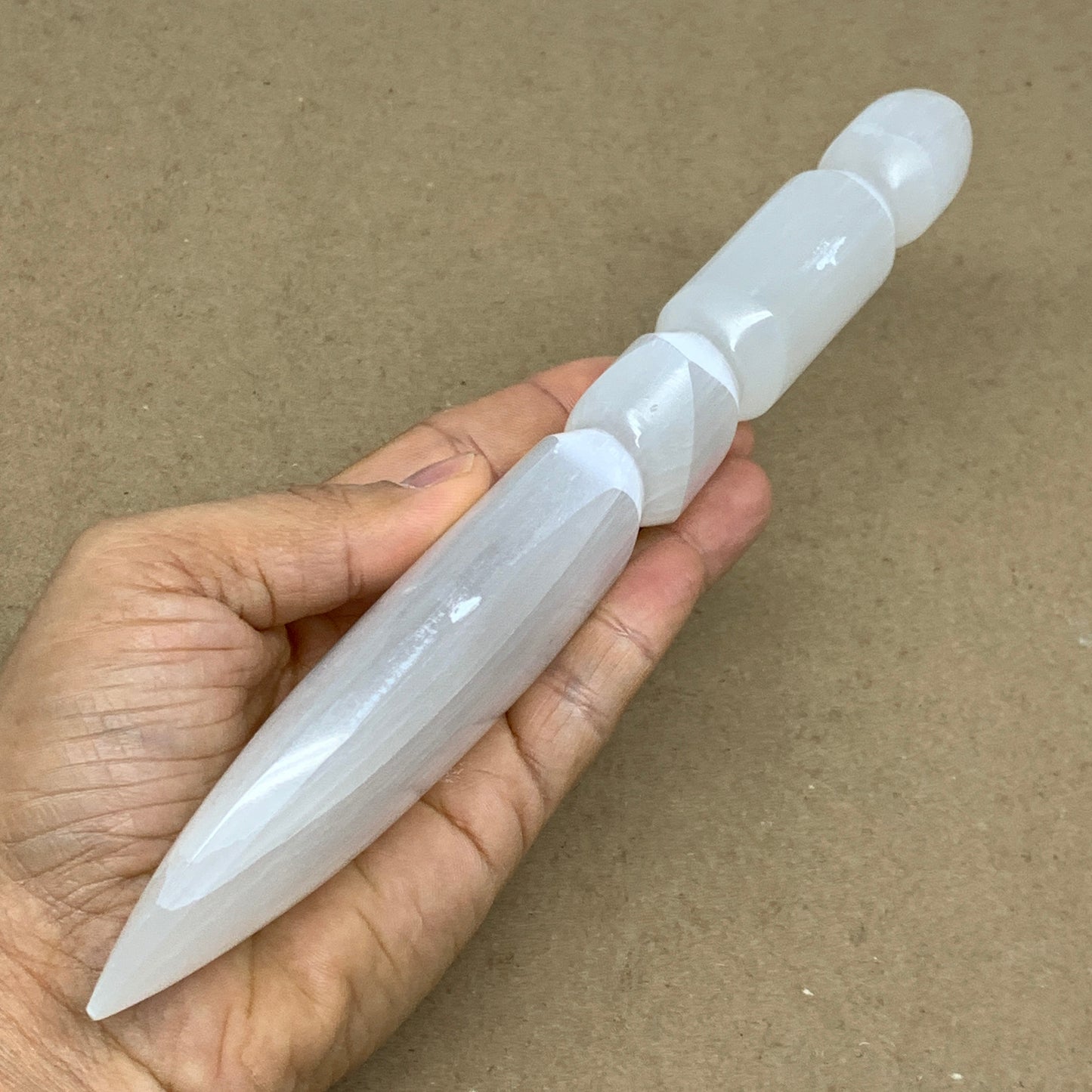 0.67 lbs, 9.75"x1.9"x1", Natural Selenite Crystal Dagger (Satin Spar), B36533