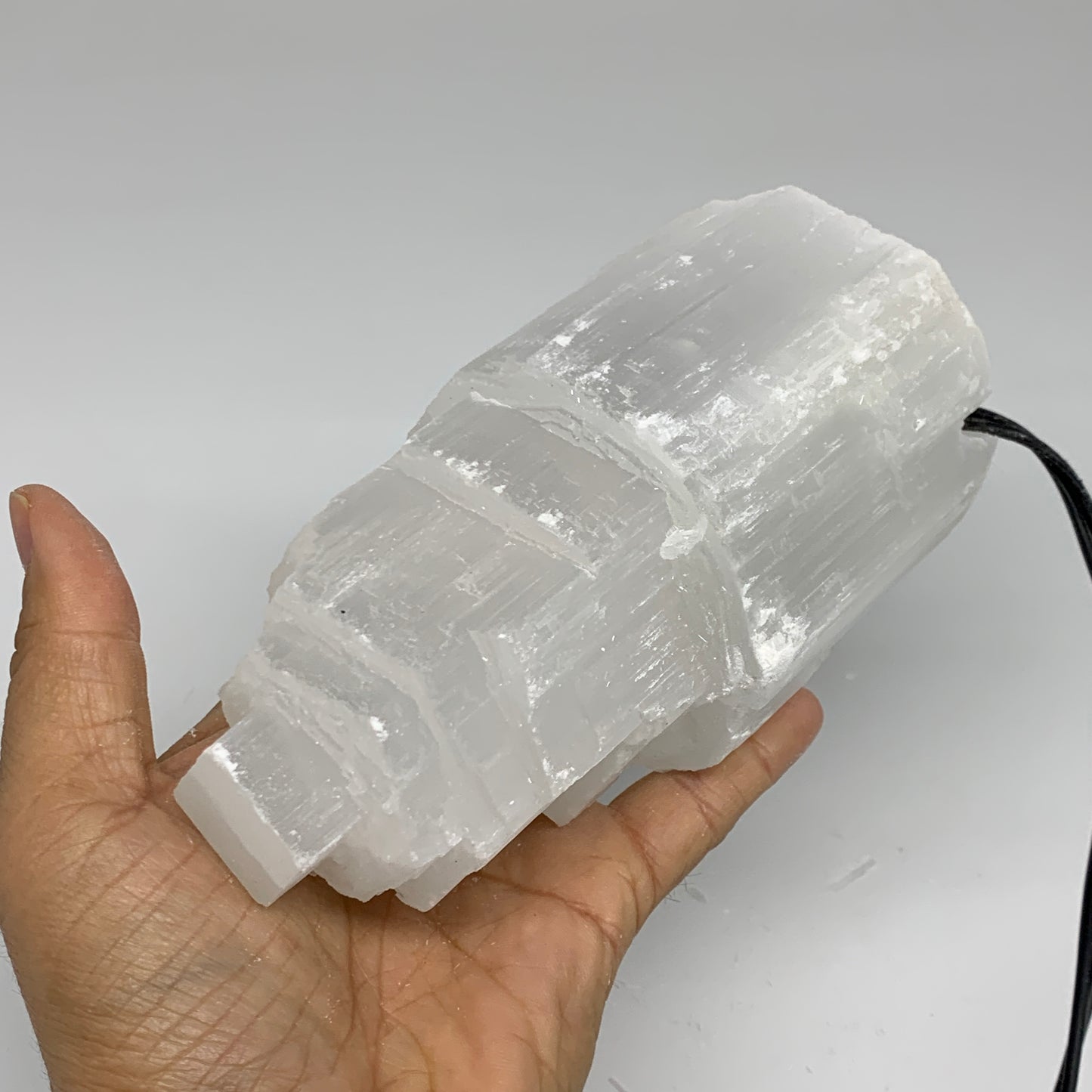 2 lbs, 6"x3.1", Raw Rough Selenite (Satin Spar) Lamp Tower, 6ft Chord, B35883