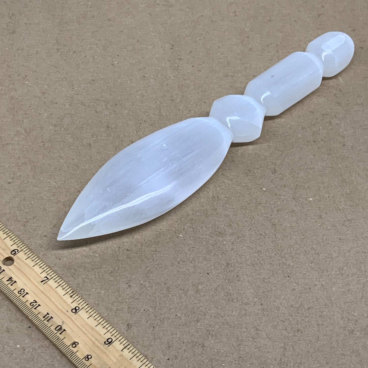 0.67 lbs, 9.75"x1.9"x1", Natural Selenite Crystal Dagger (Satin Spar), B36533