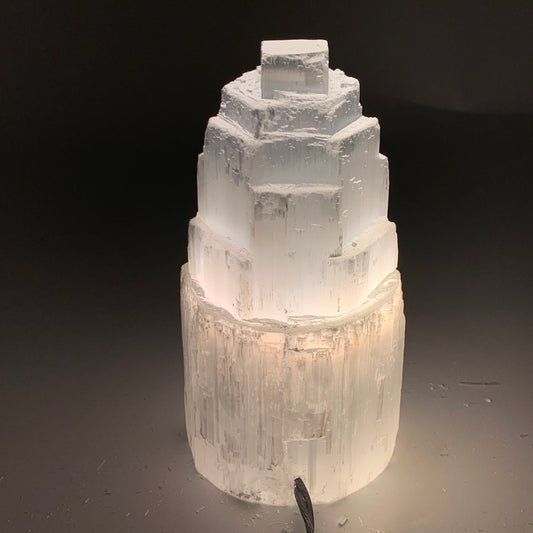 2.1 lbs, 6"x3.2", Raw Rough Selenite (Satin Spar) Lamp Tower, 6ft Chord, B35884