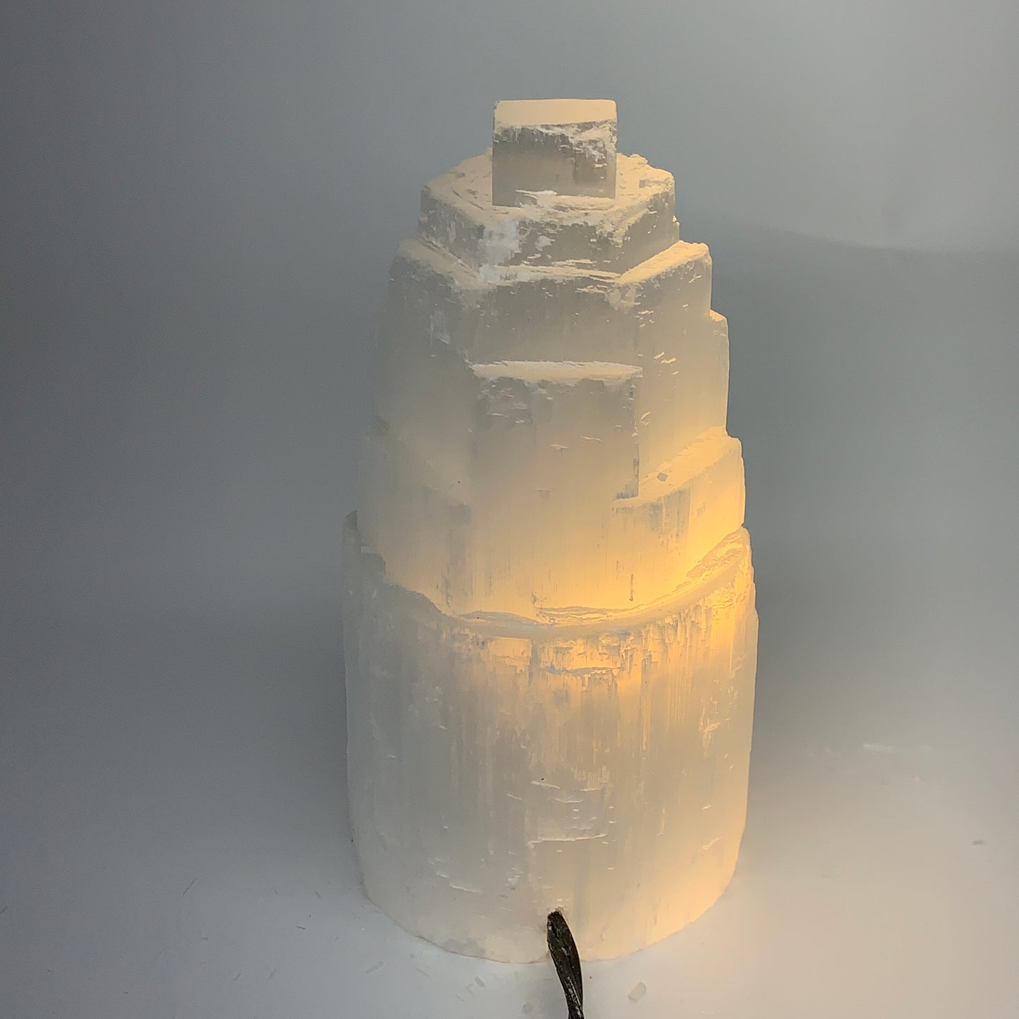 2.1 lbs, 6"x3.2", Raw Rough Selenite (Satin Spar) Lamp Tower, 6ft Chord, B35884