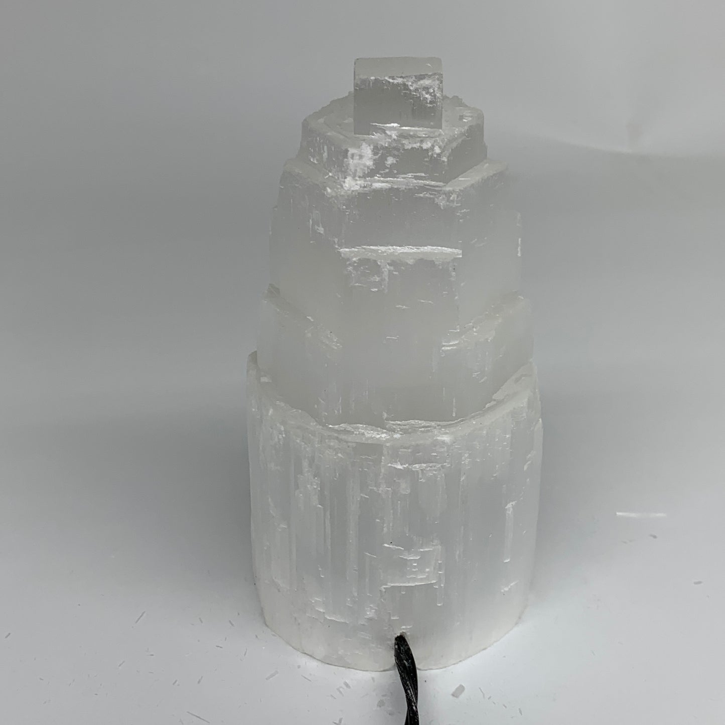 2.1 lbs, 6"x3.2", Raw Rough Selenite (Satin Spar) Lamp Tower, 6ft Chord, B35884