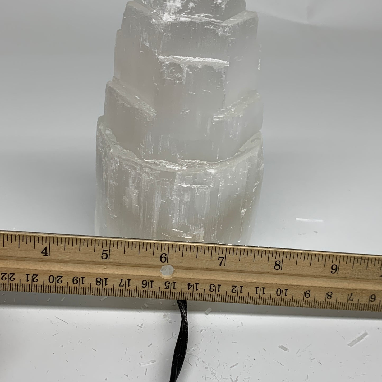2.1 lbs, 6"x3.2", Raw Rough Selenite (Satin Spar) Lamp Tower, 6ft Chord, B35884