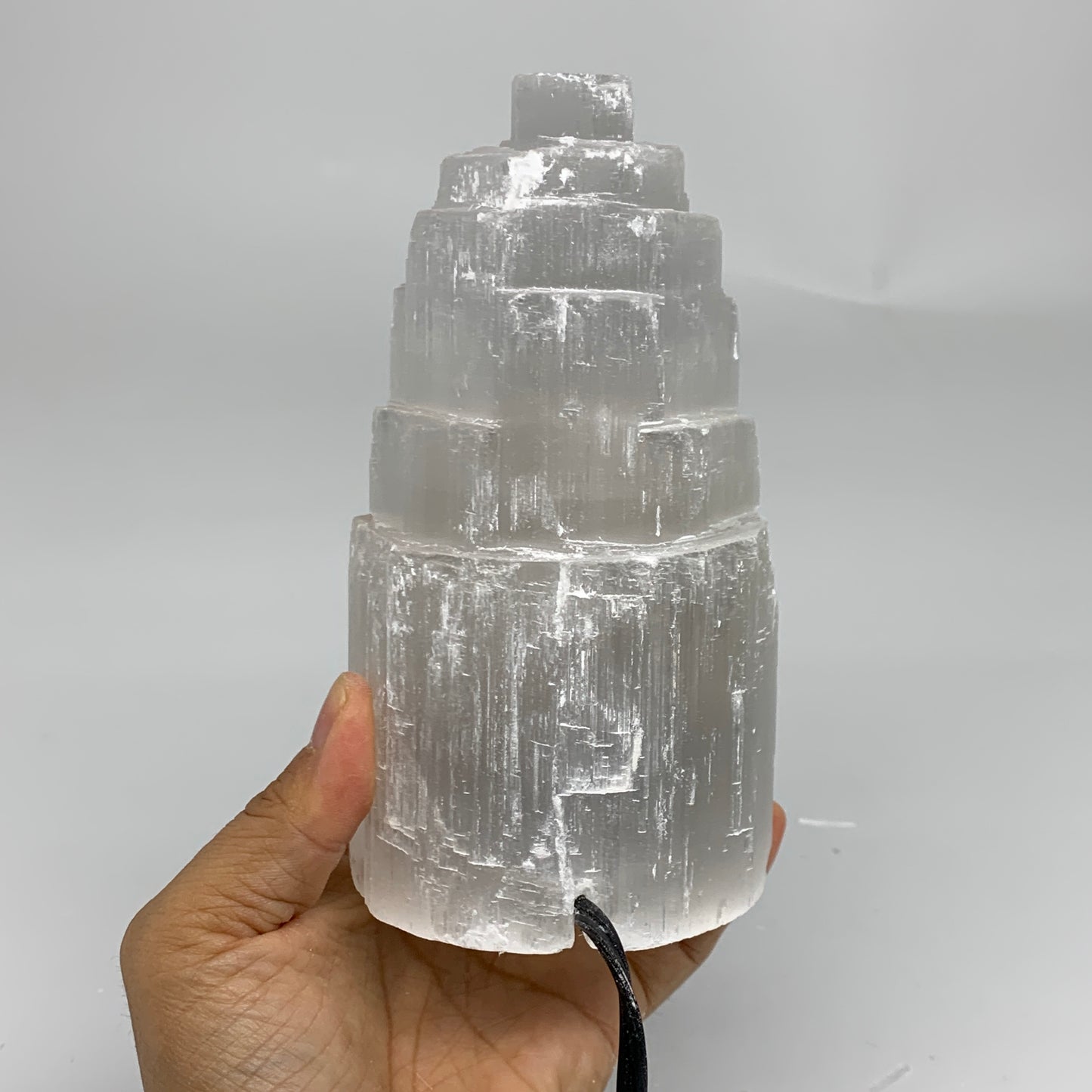 2.1 lbs, 6"x3.2", Raw Rough Selenite (Satin Spar) Lamp Tower, 6ft Chord, B35884