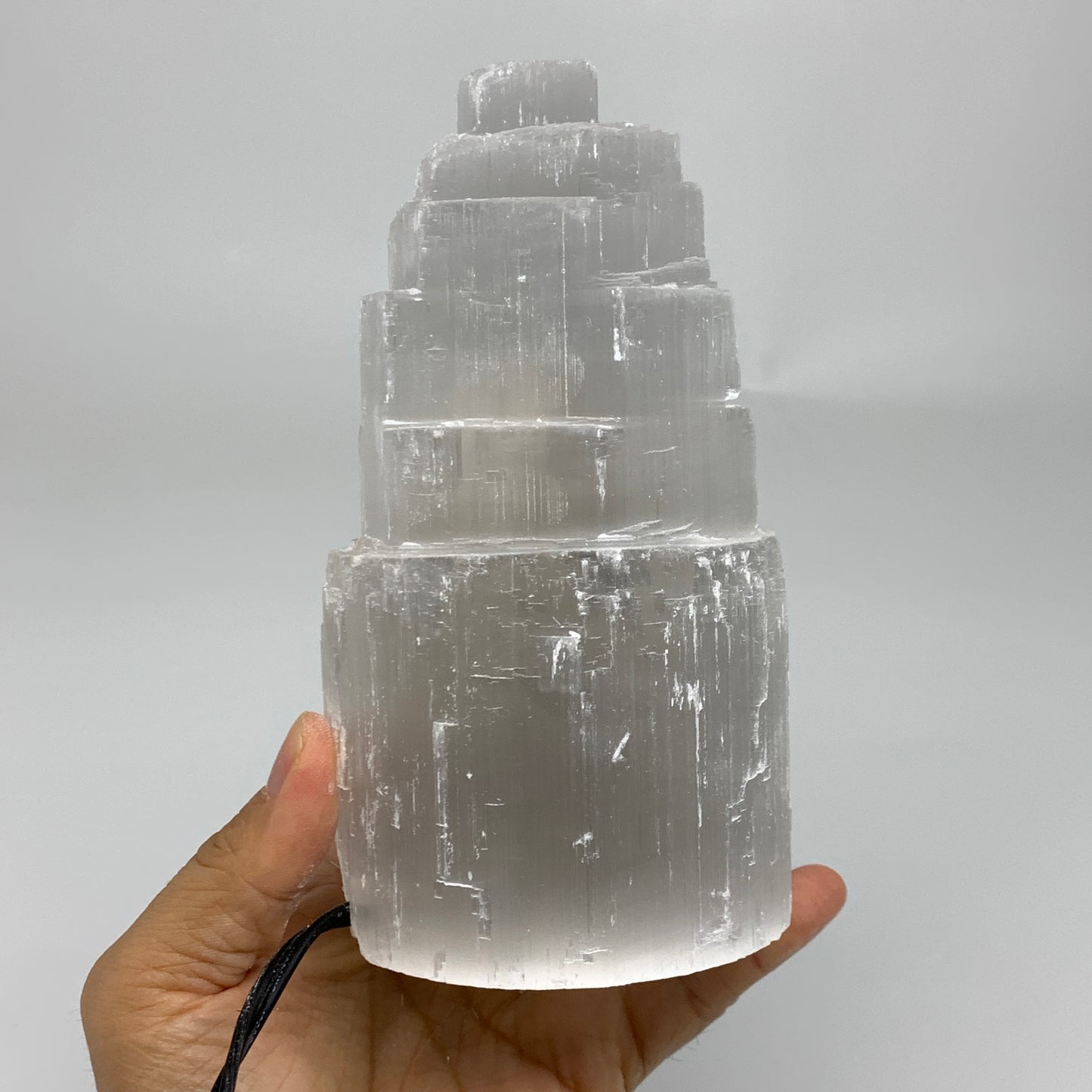 2.1 lbs, 6"x3.2", Raw Rough Selenite (Satin Spar) Lamp Tower, 6ft Chord, B35884