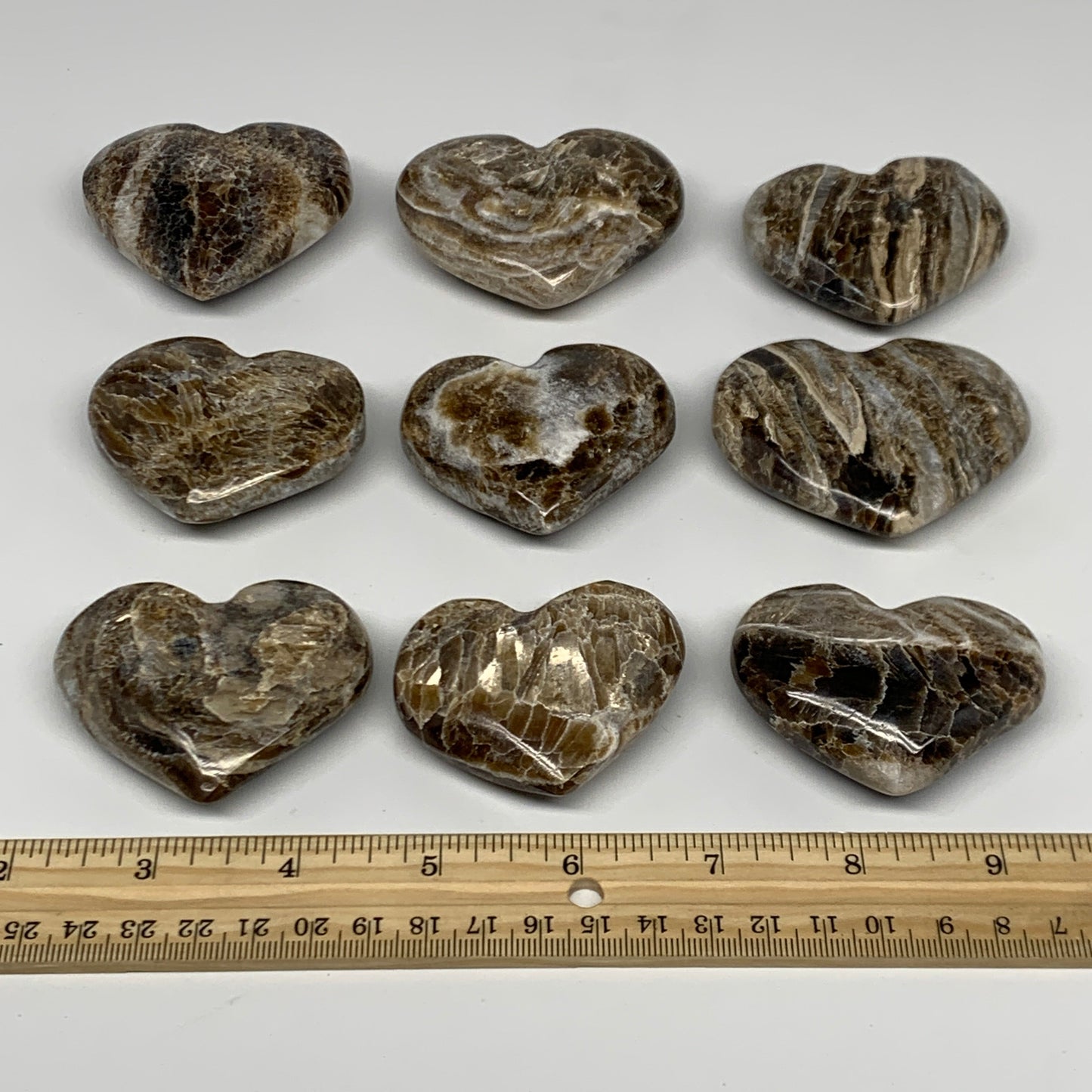 683g,(1.5 lbs) ,9 pcs, 1.8"- 2.1", Gray Onxy Hearts from Morocco, B27251
