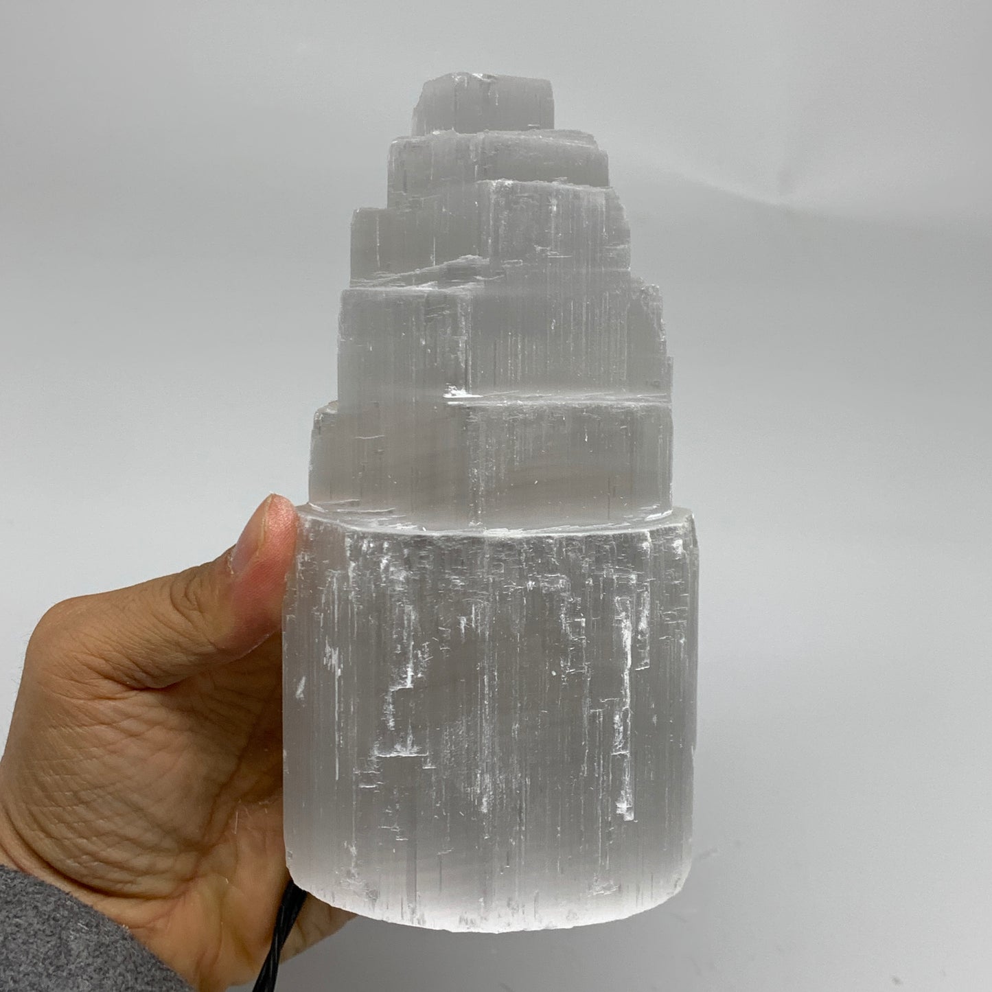 2.1 lbs, 6"x3.2", Raw Rough Selenite (Satin Spar) Lamp Tower, 6ft Chord, B35884