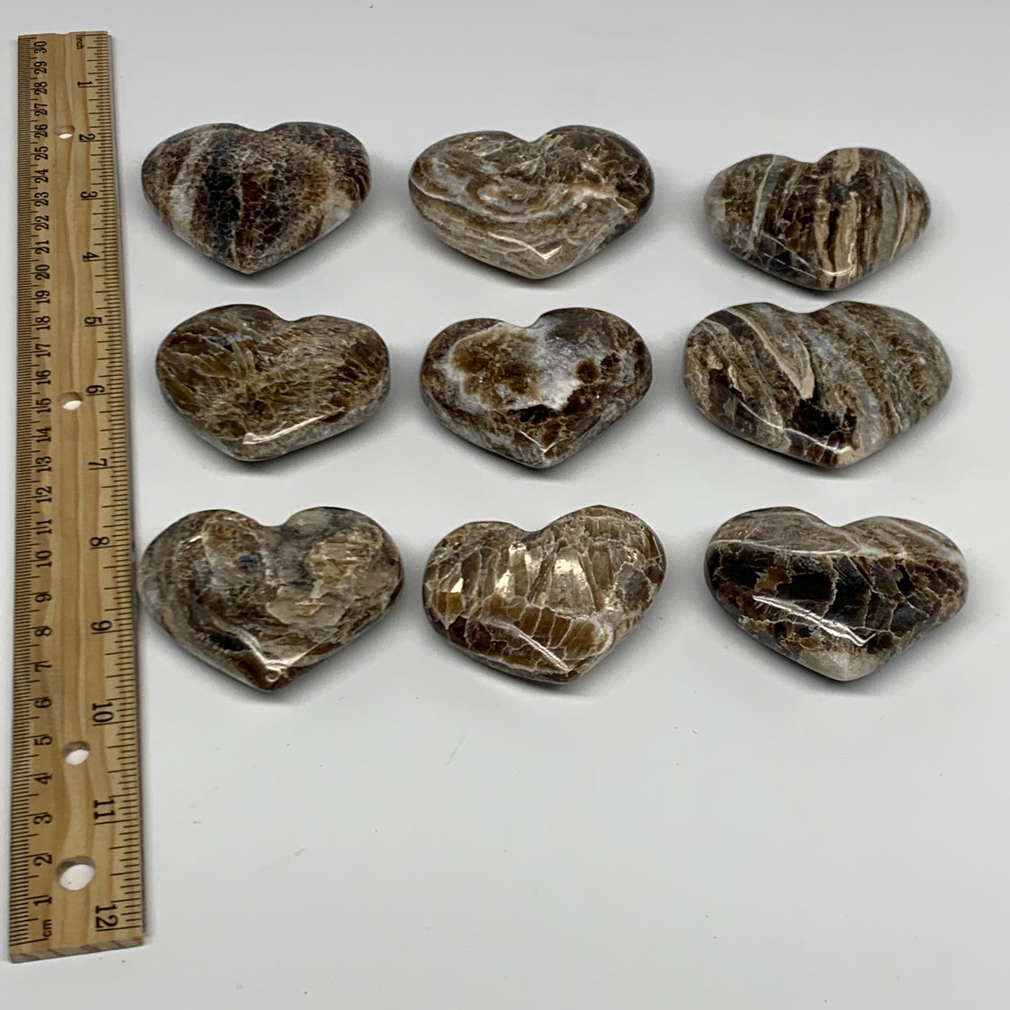 683g,(1.5 lbs) ,9 pcs, 1.8"- 2.1", Gray Onxy Hearts from Morocco, B27251