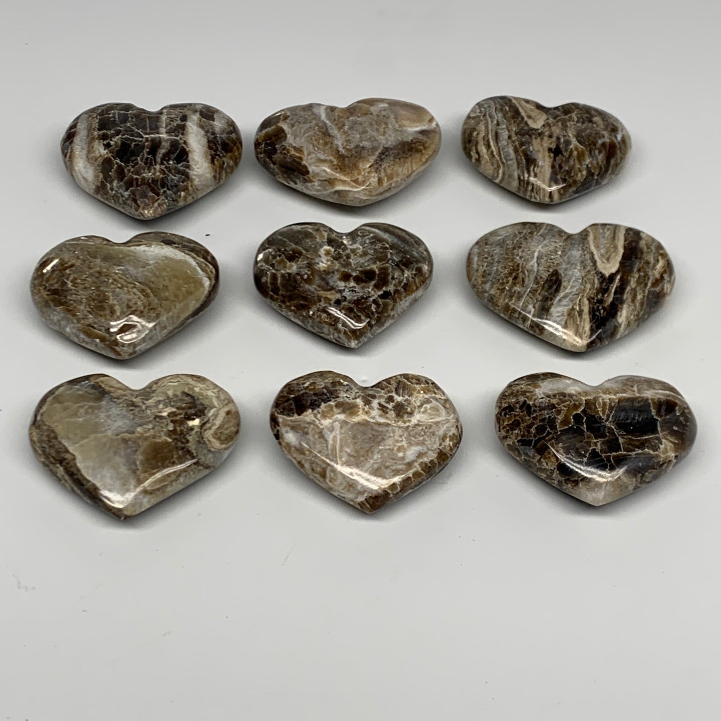 683g,(1.5 lbs) ,9 pcs, 1.8"- 2.1", Gray Onxy Hearts from Morocco, B27251