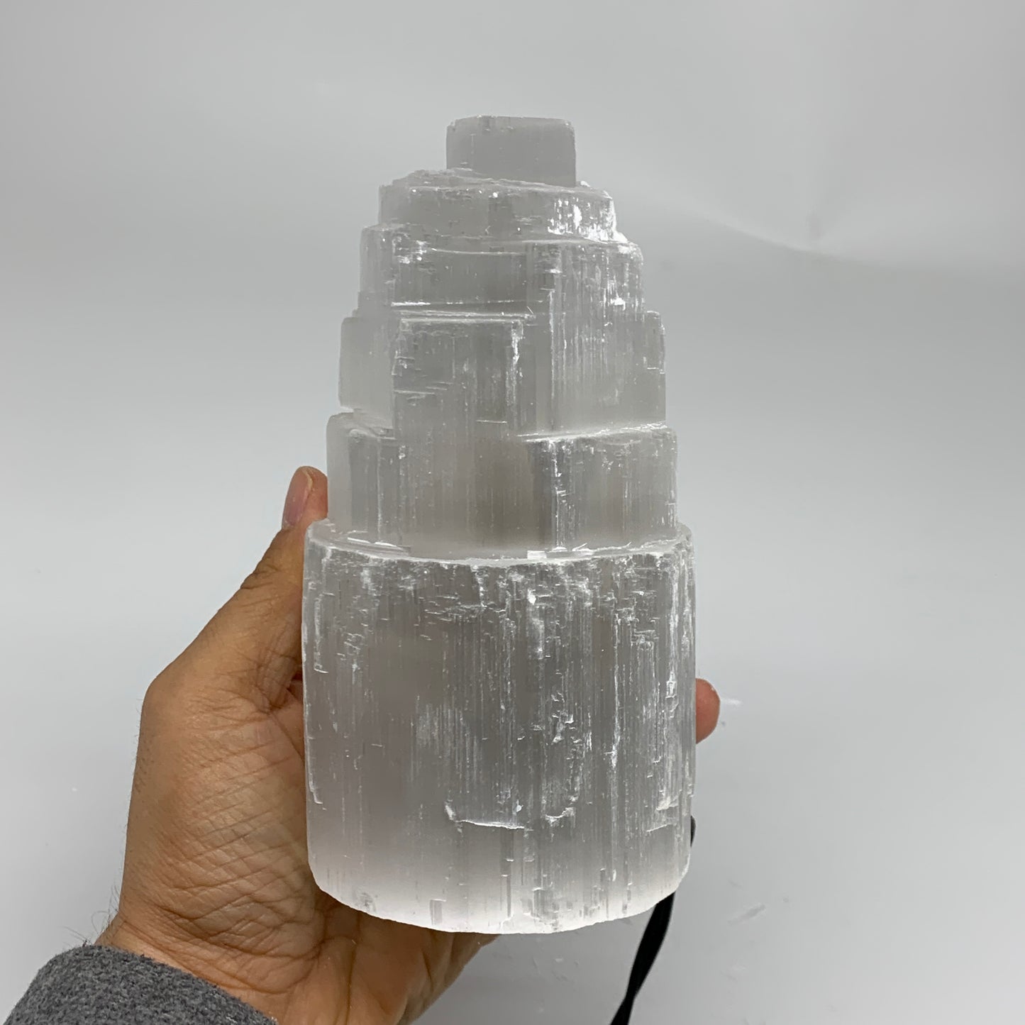 2.1 lbs, 6"x3.2", Raw Rough Selenite (Satin Spar) Lamp Tower, 6ft Chord, B35884