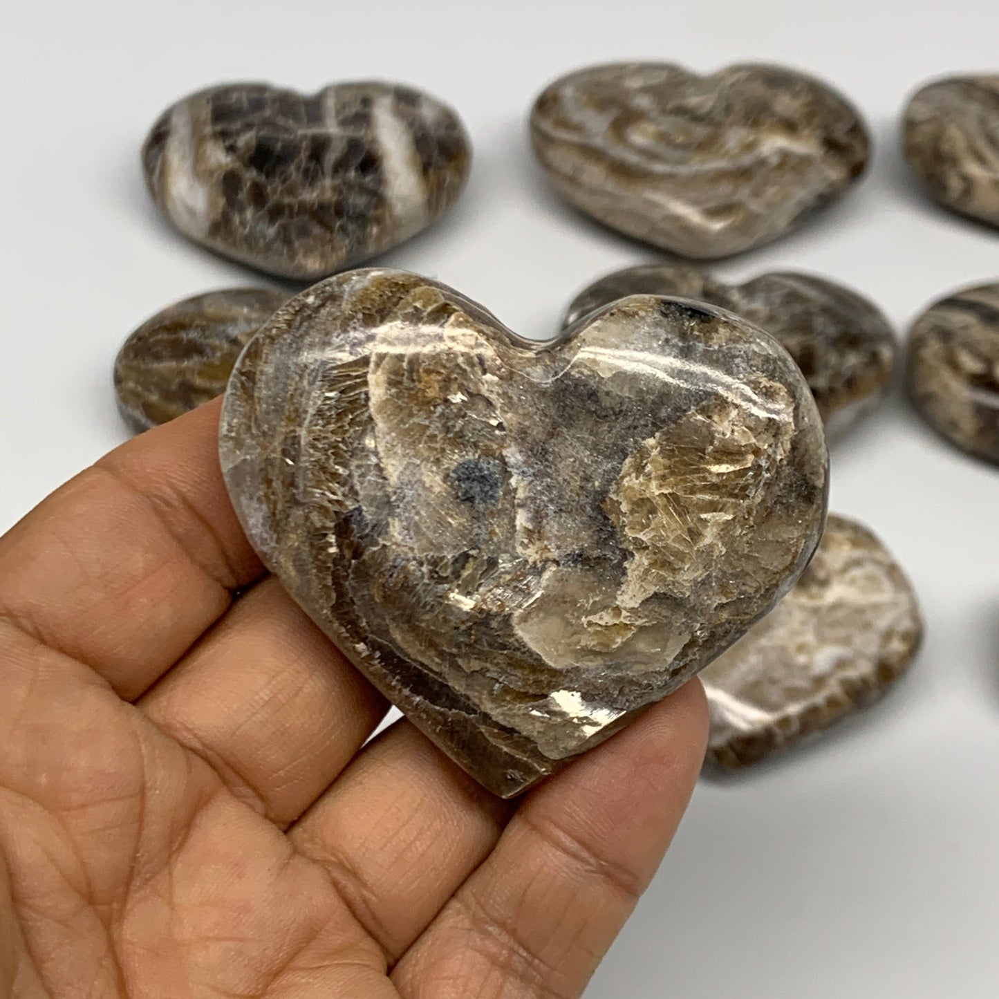 683g,(1.5 lbs) ,9 pcs, 1.8"- 2.1", Gray Onxy Hearts from Morocco, B27251