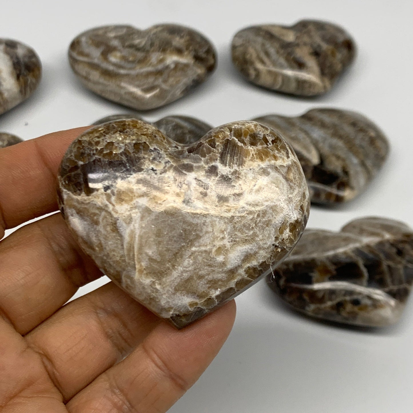 683g,(1.5 lbs) ,9 pcs, 1.8"- 2.1", Gray Onxy Hearts from Morocco, B27251