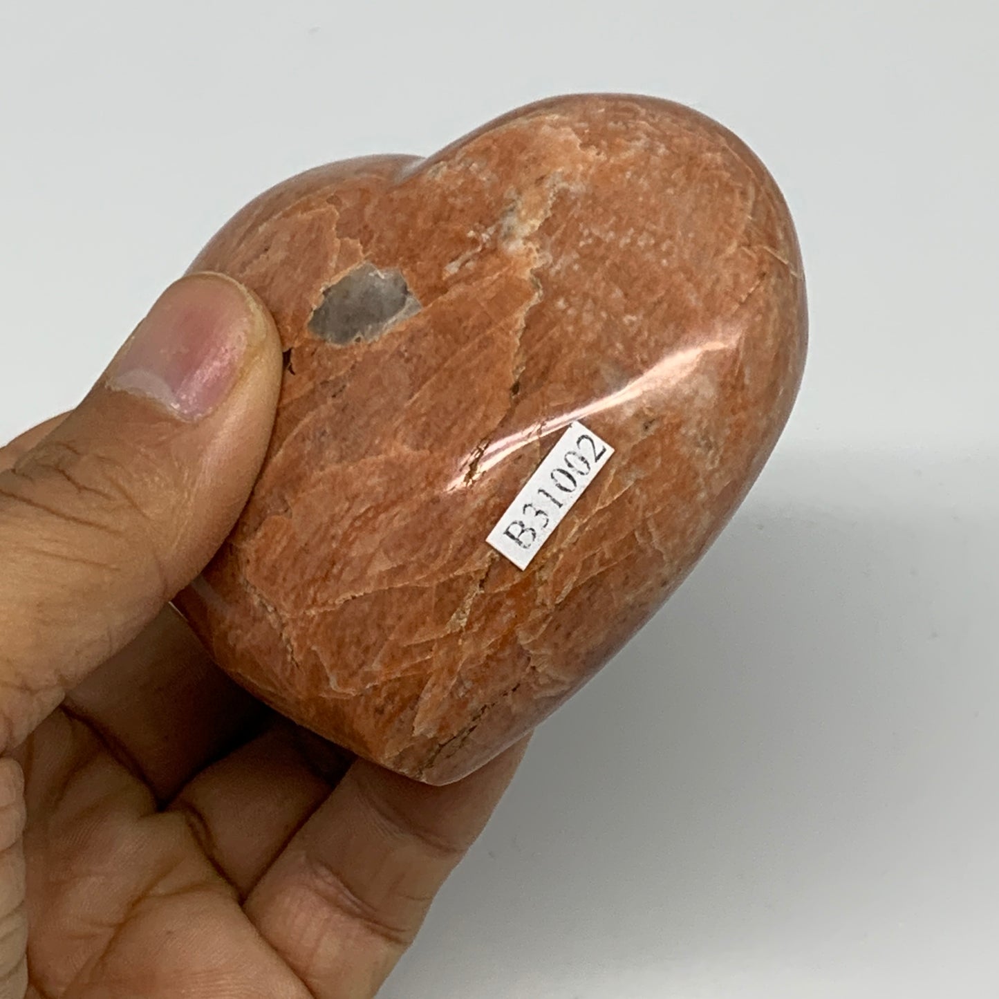 0.58 lbs, 2.7"x3"x1.5", Pink Peach Moonstone Heart Crystal Polished, B31002
