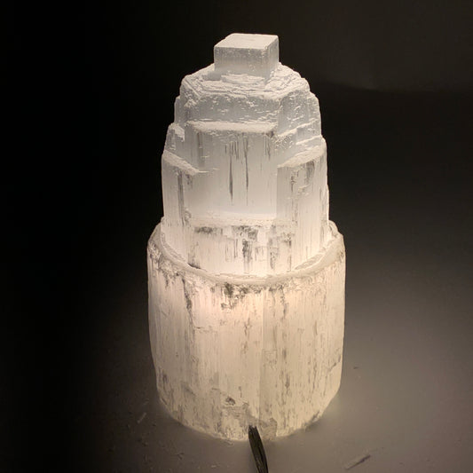 2.2 lbs, 6"x3.2", Raw Rough Selenite (Satin Spar) Lamp Tower, 6ft Chord, B35886