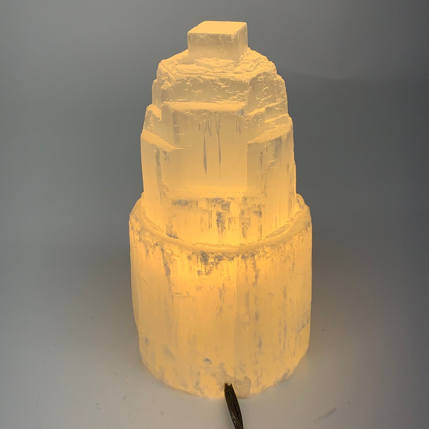 2.2 lbs, 6"x3.2", Raw Rough Selenite (Satin Spar) Lamp Tower, 6ft Chord, B35886