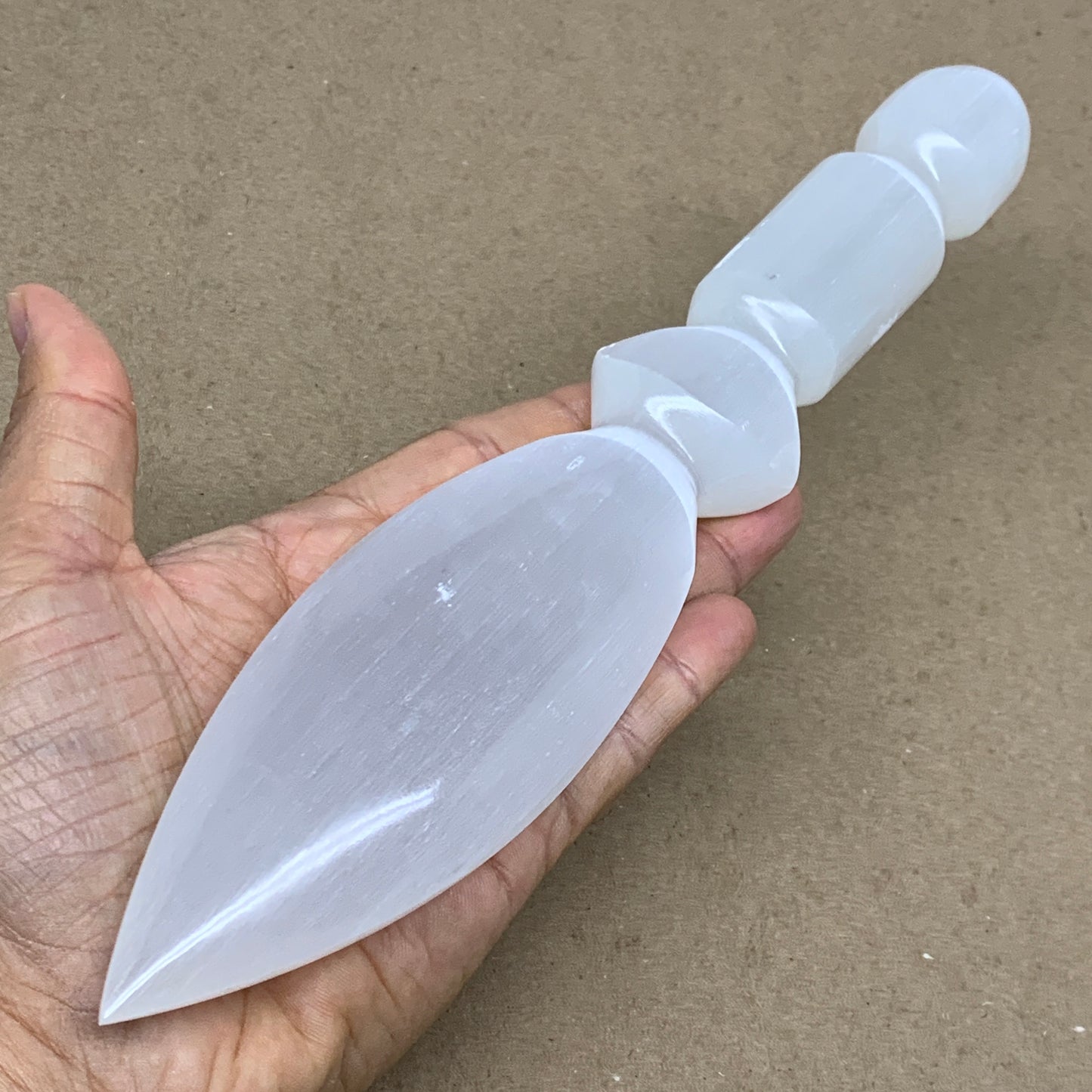 0.73 lbs, 9.75"x1.9"x1", Natural Selenite Crystal Dagger (Satin Spar), B36537