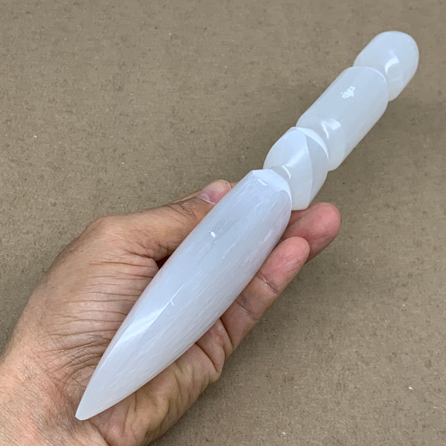 0.73 lbs, 9.75"x1.9"x1", Natural Selenite Crystal Dagger (Satin Spar), B36537