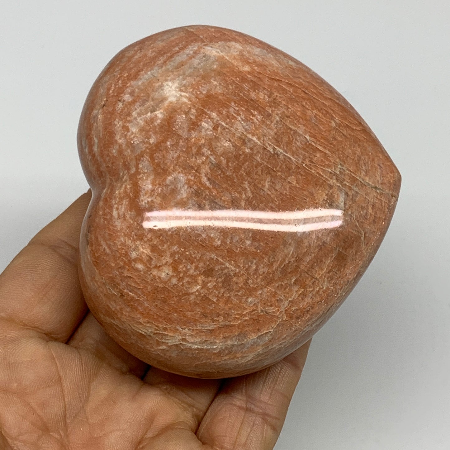 0.58 lbs, 2.8"x3.2"x1.4", Pink Peach Moonstone Heart Crystal Polished, B31003
