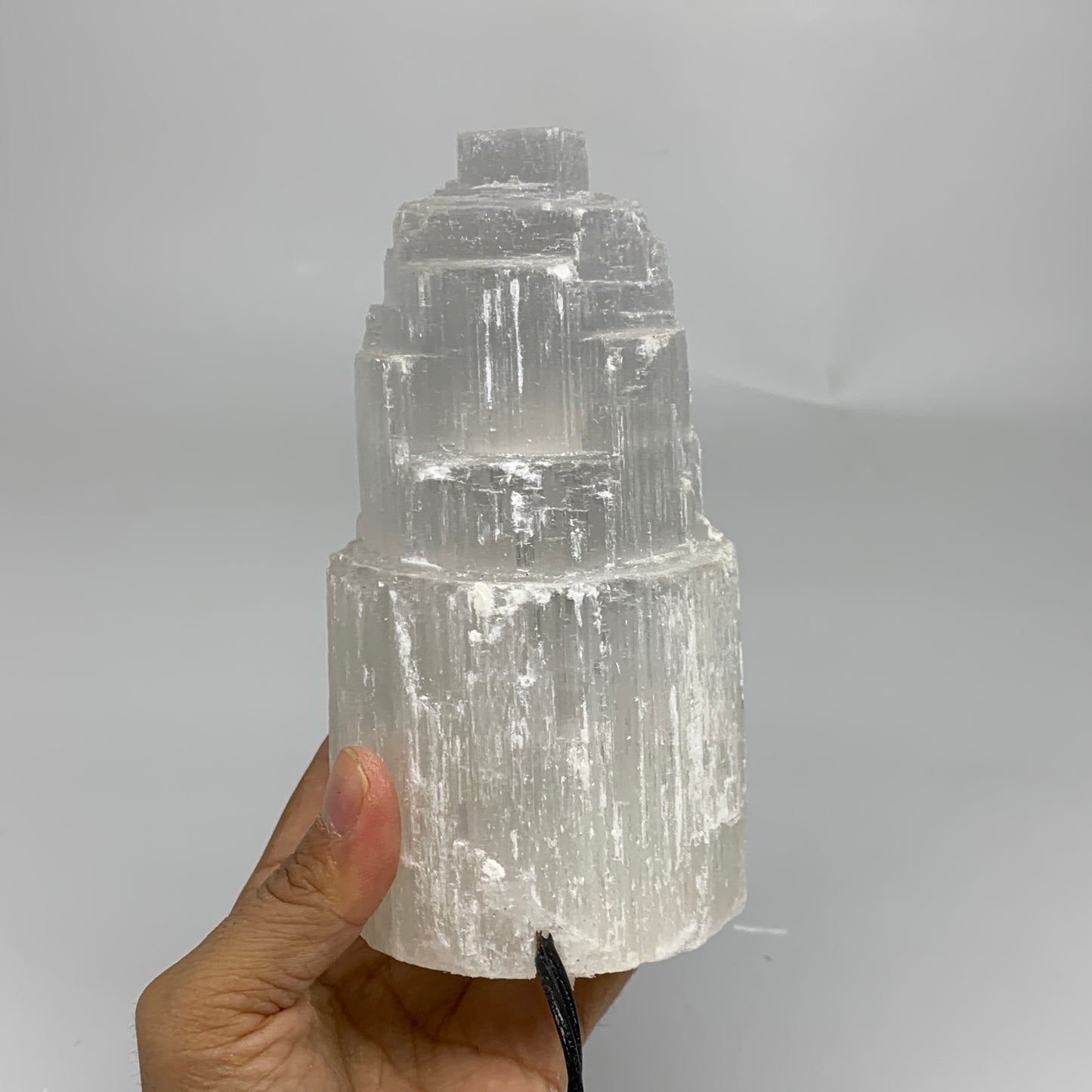 2.2 lbs, 6"x3.2", Raw Rough Selenite (Satin Spar) Lamp Tower, 6ft Chord, B35886