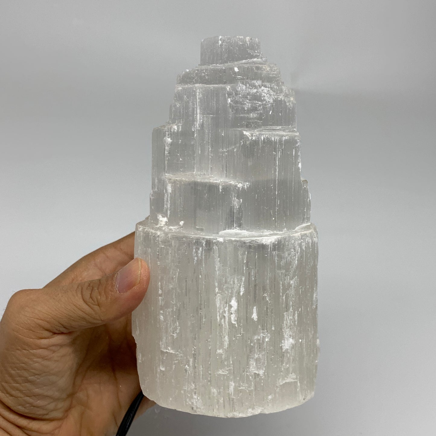 2.2 lbs, 6"x3.2", Raw Rough Selenite (Satin Spar) Lamp Tower, 6ft Chord, B35886