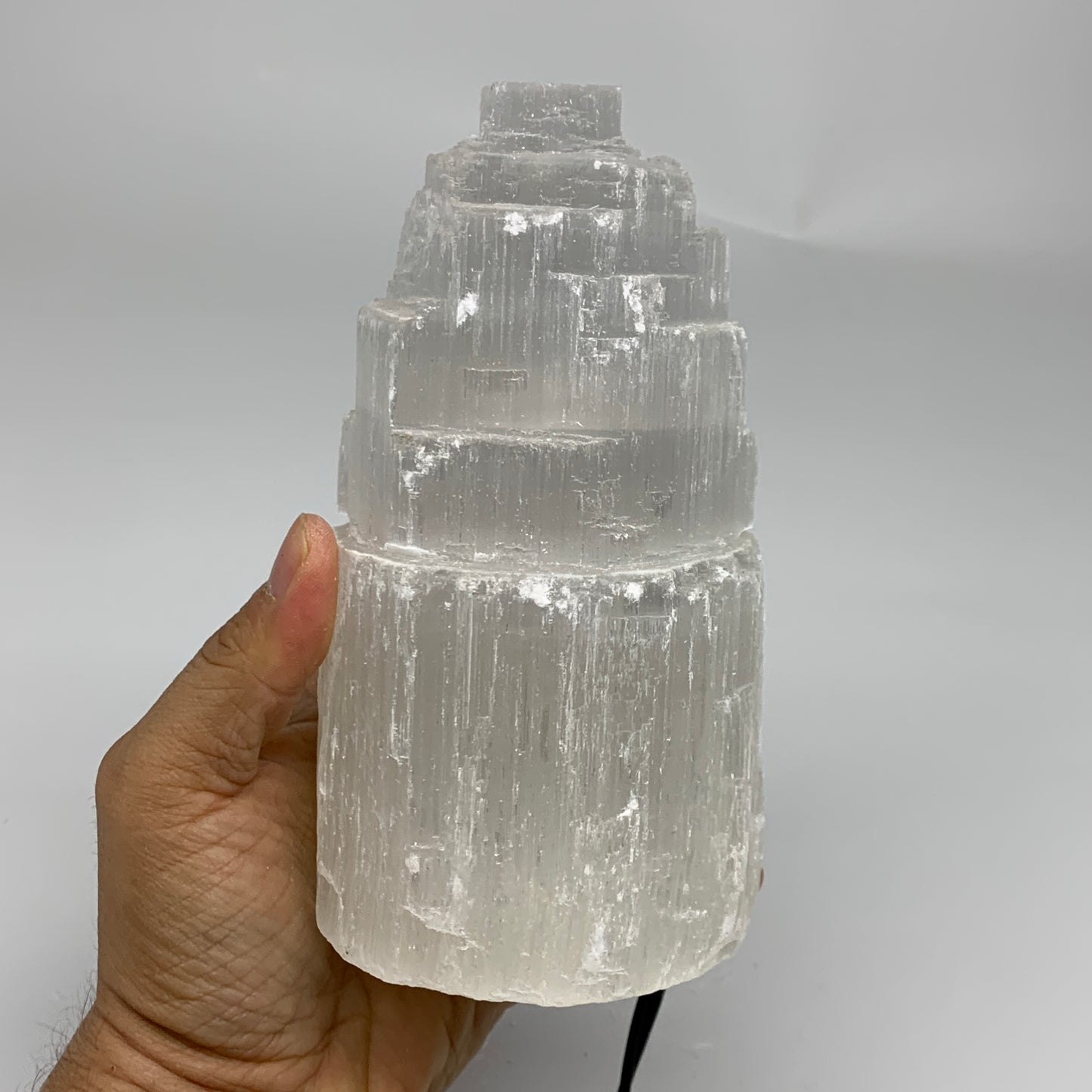 2.2 lbs, 6"x3.2", Raw Rough Selenite (Satin Spar) Lamp Tower, 6ft Chord, B35886