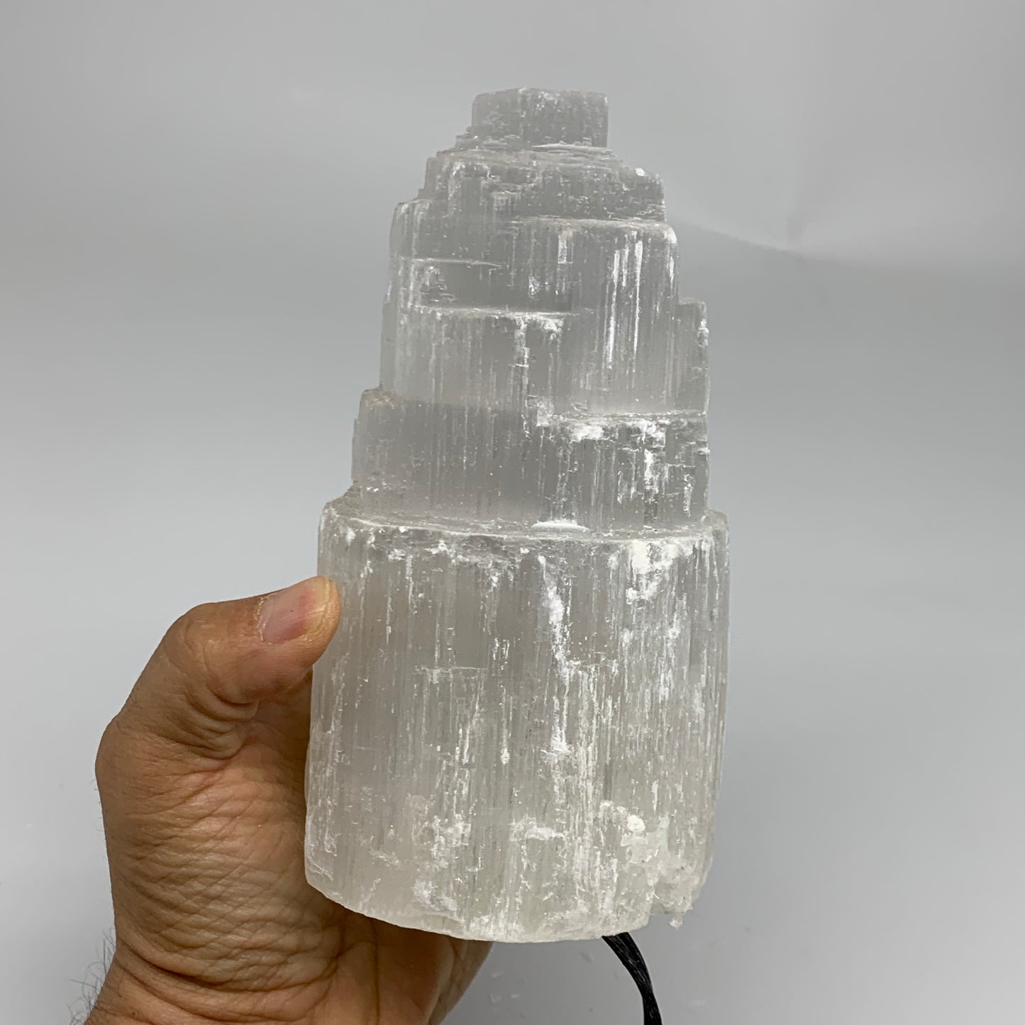 2.2 lbs, 6"x3.2", Raw Rough Selenite (Satin Spar) Lamp Tower, 6ft Chord, B35886
