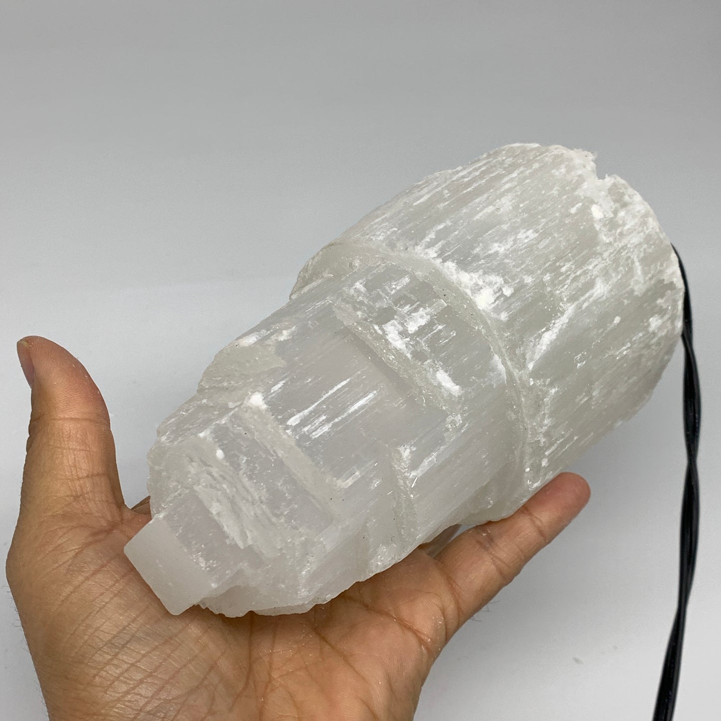 2.2 lbs, 6"x3.2", Raw Rough Selenite (Satin Spar) Lamp Tower, 6ft Chord, B35886