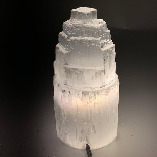2.1 lbs, 6"x3.2", Raw Rough Selenite (Satin Spar) Lamp Tower, 6ft Chord, B35887