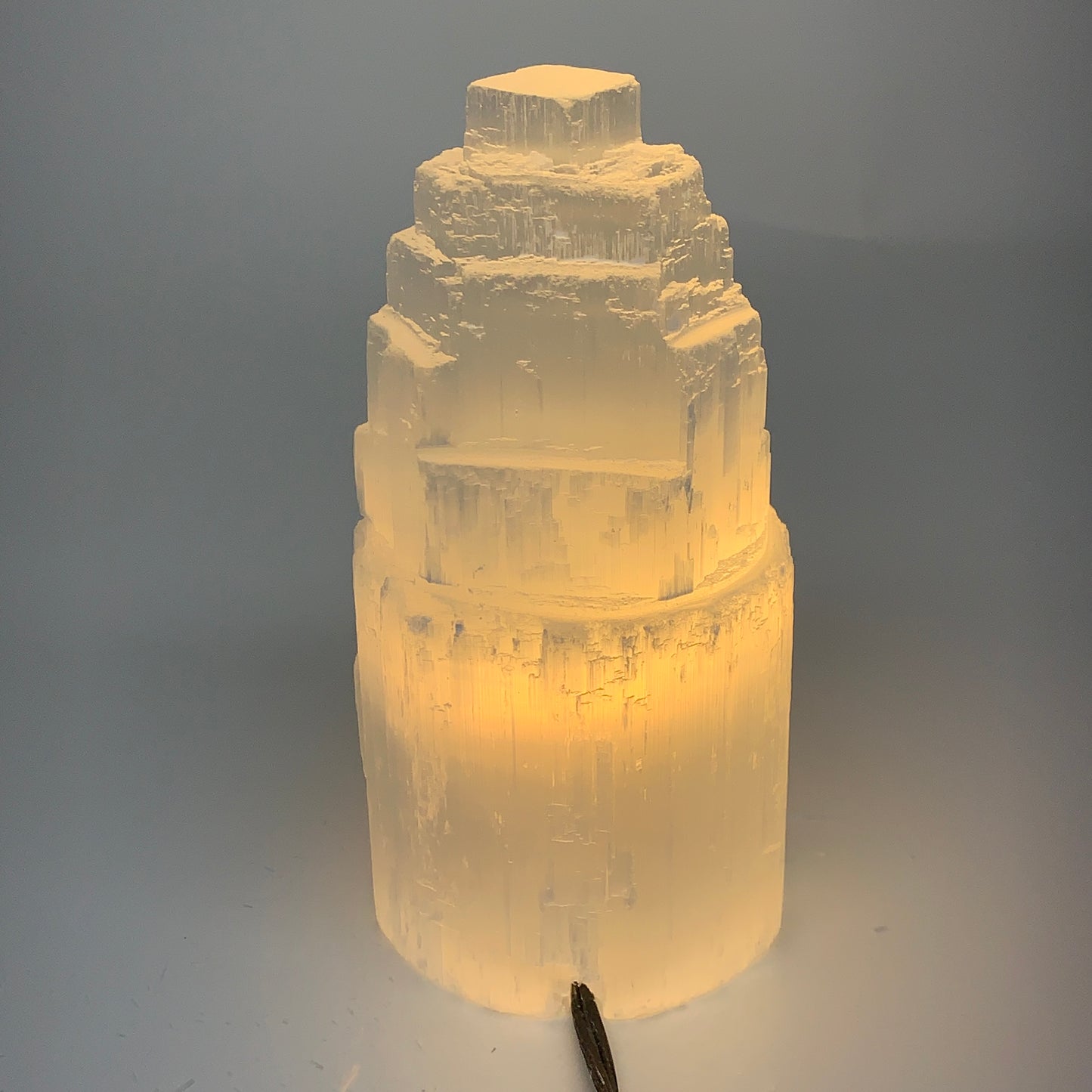 2.1 lbs, 6"x3.2", Raw Rough Selenite (Satin Spar) Lamp Tower, 6ft Chord, B35887