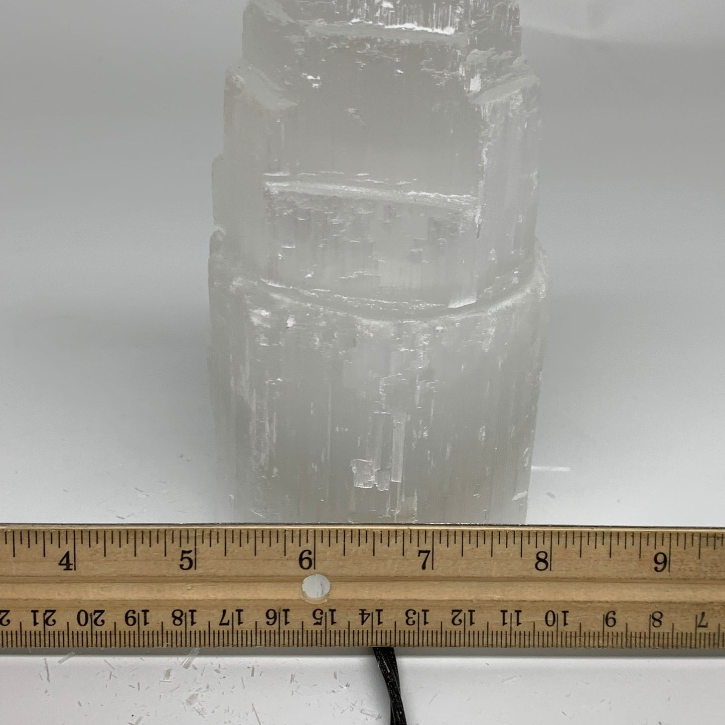 2.1 lbs, 6"x3.2", Raw Rough Selenite (Satin Spar) Lamp Tower, 6ft Chord, B35887