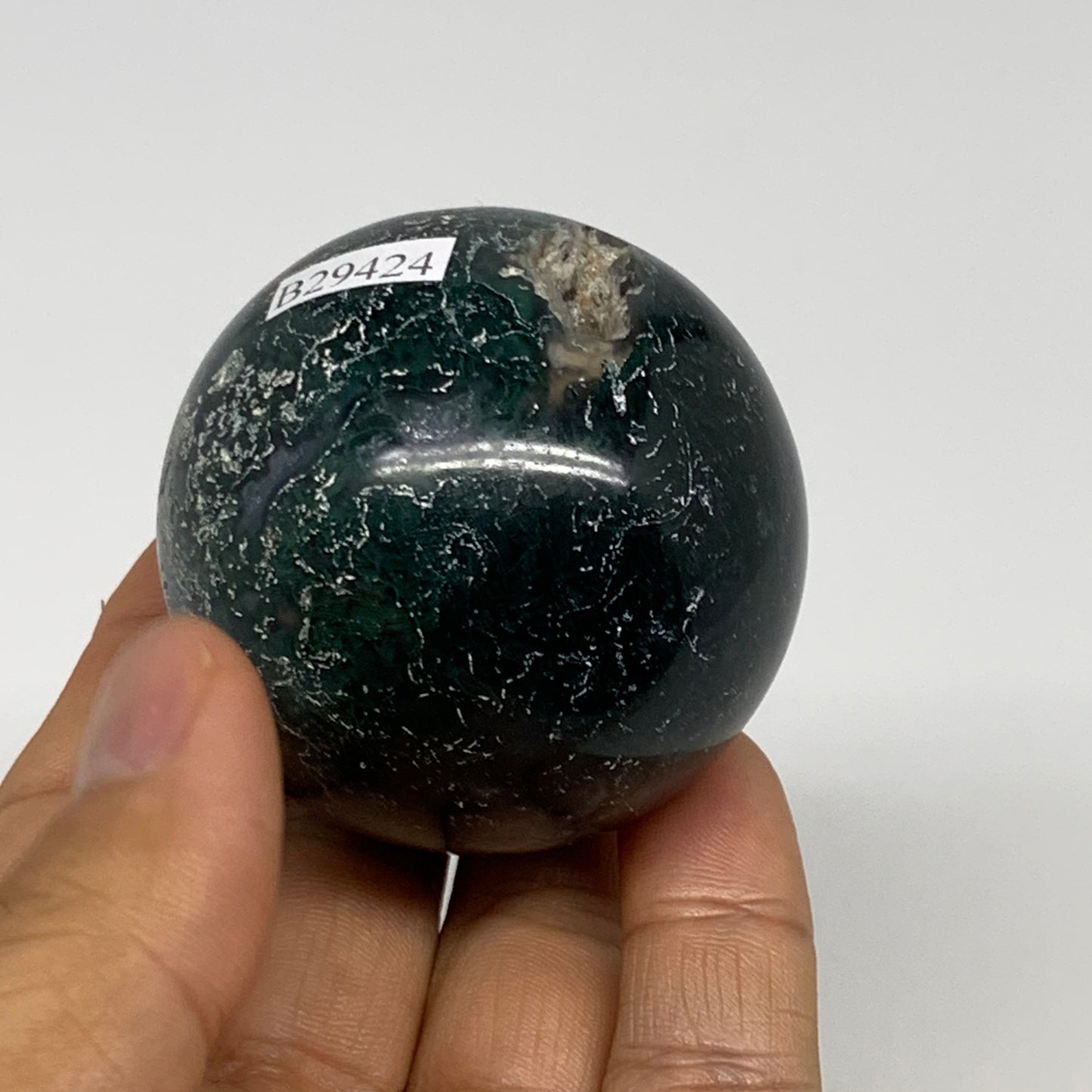 161.7g,2"(50mm), Natural Moss Agate Sphere Ball Gemstone @India,B29424