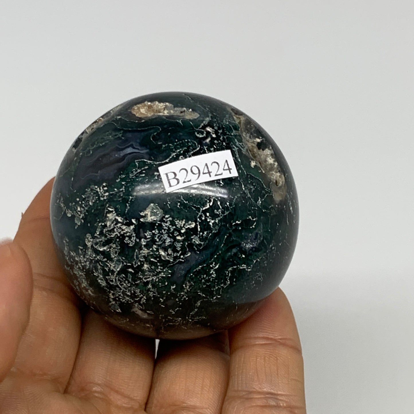 161.7g,2"(50mm), Natural Moss Agate Sphere Ball Gemstone @India,B29424