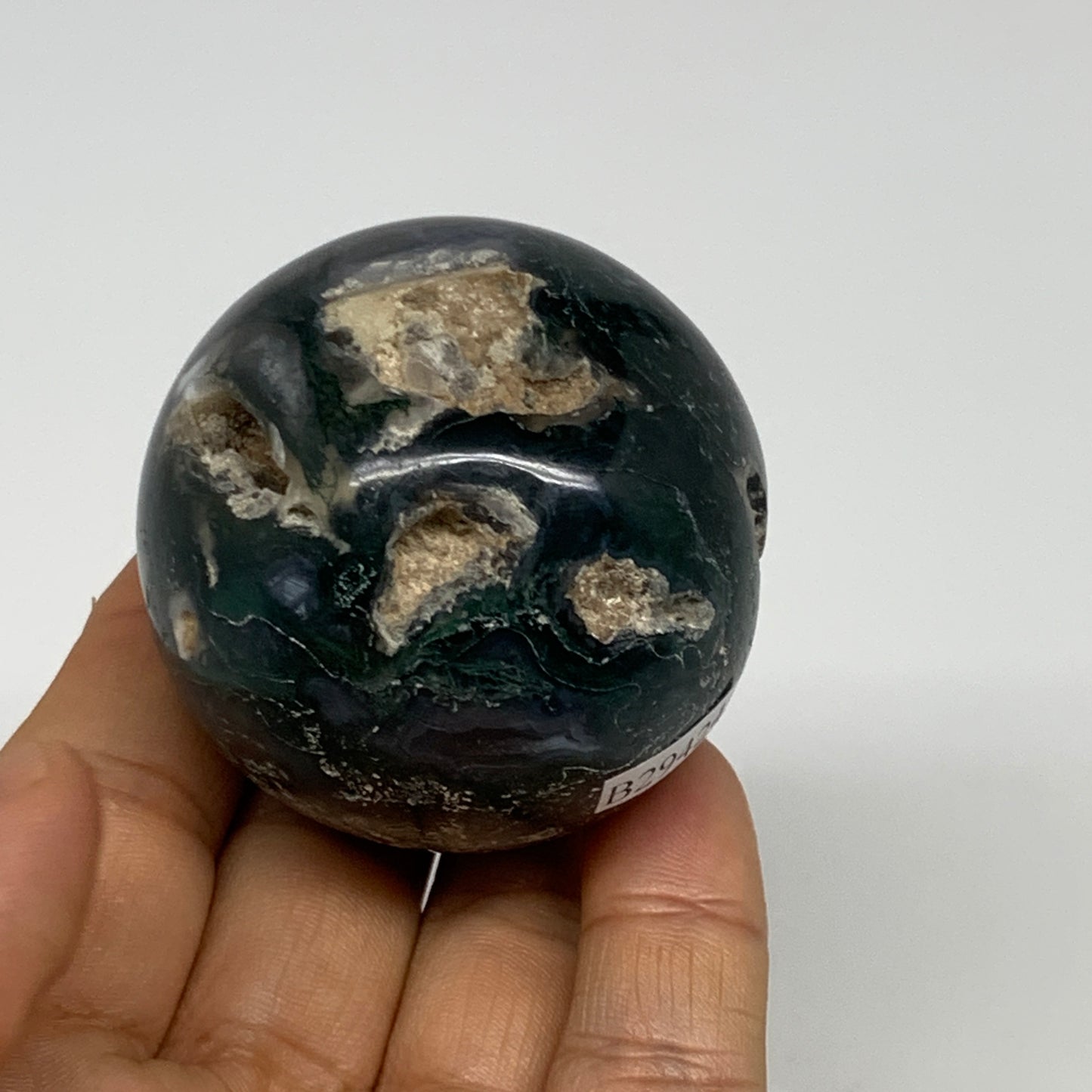 161.7g,2"(50mm), Natural Moss Agate Sphere Ball Gemstone @India,B29424