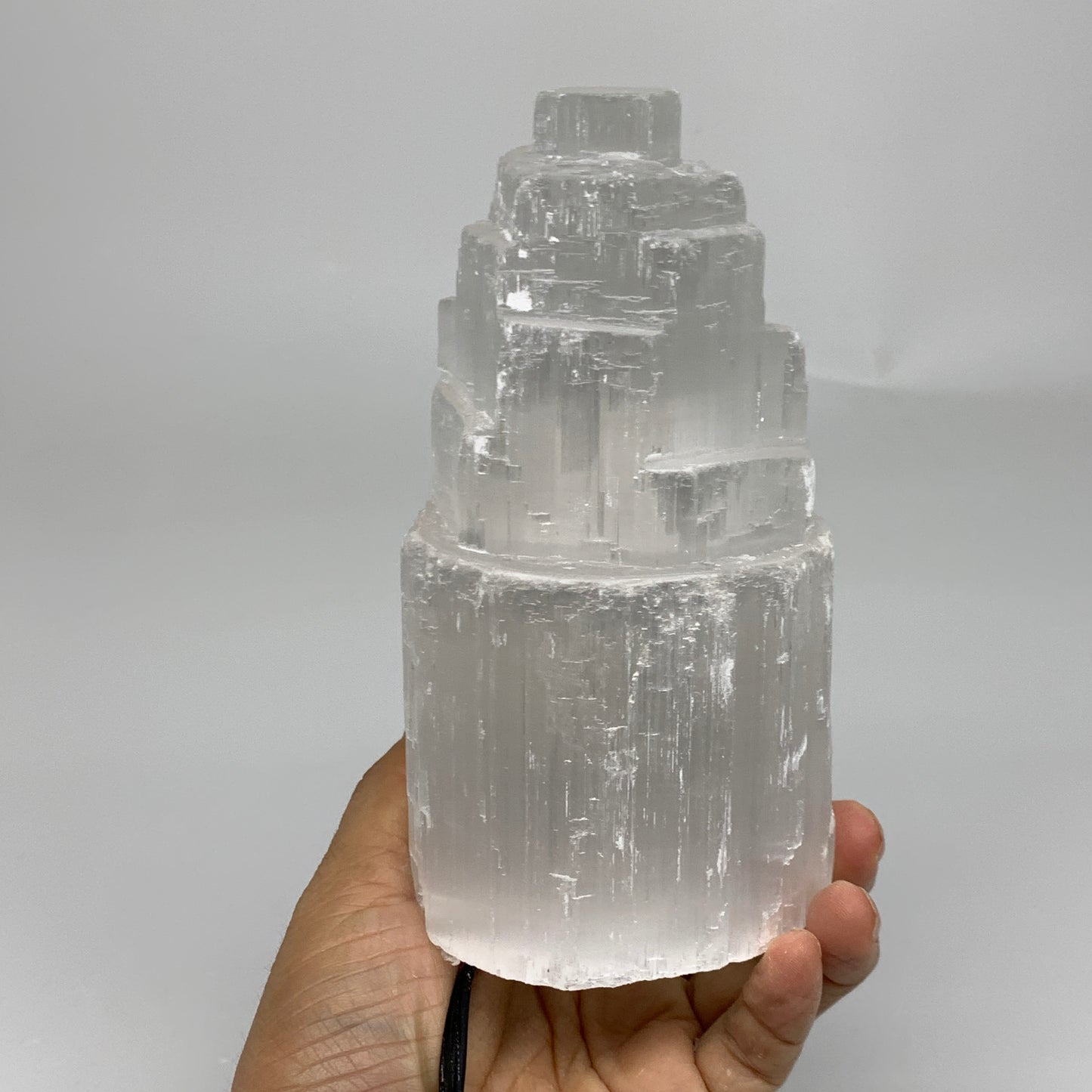 2.1 lbs, 6"x3.2", Raw Rough Selenite (Satin Spar) Lamp Tower, 6ft Chord, B35887