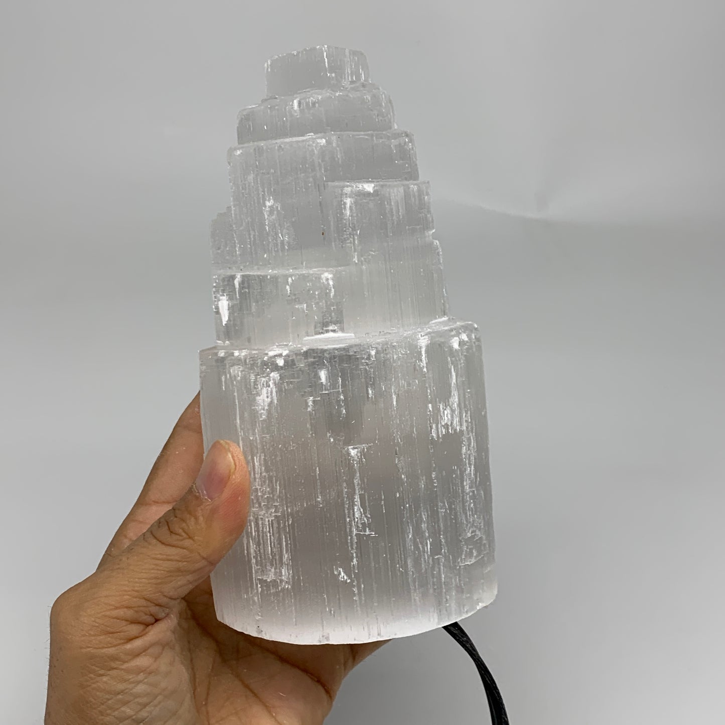 2.1 lbs, 6"x3.2", Raw Rough Selenite (Satin Spar) Lamp Tower, 6ft Chord, B35887