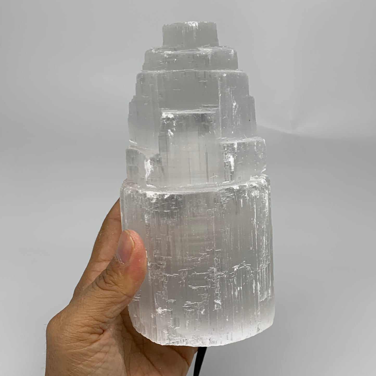 2.1 lbs, 6"x3.2", Raw Rough Selenite (Satin Spar) Lamp Tower, 6ft Chord, B35887