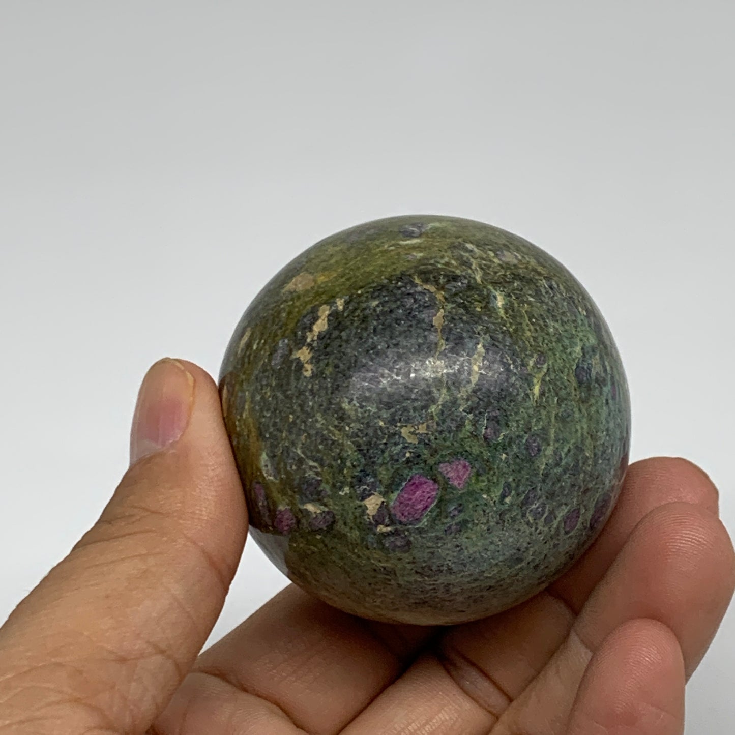 0.56 lbs, 2.1"(52mm), Zoisite with Ruby Sphere Sphere Ball Crystal, B25224