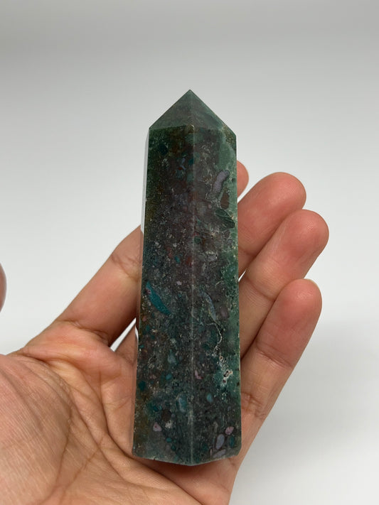 127.4g, 3.7"x1.1"x, Natural Ocean Jasper Tower Point Obelisk @Madagascar, B31446