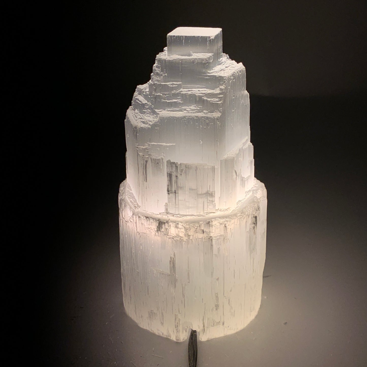 2.3 lbs, 6"x3.2", Raw Rough Selenite (Satin Spar) Lamp Tower, 6ft Chord, B35889