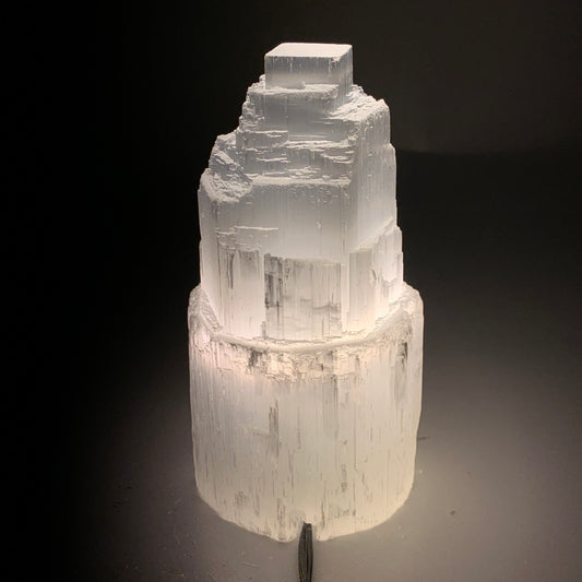 2.3 lbs, 6"x3.2", Raw Rough Selenite (Satin Spar) Lamp Tower, 6ft Chord, B35889