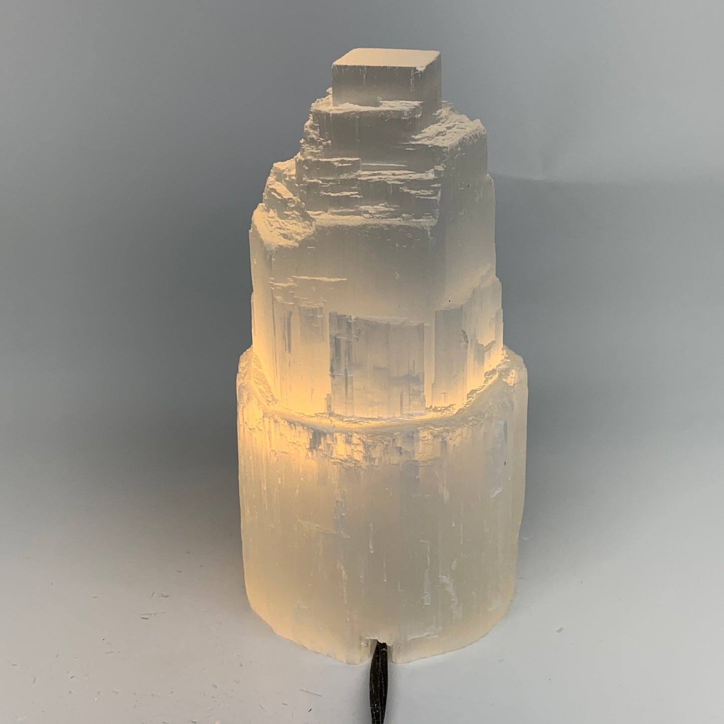 2.3 lbs, 6"x3.2", Raw Rough Selenite (Satin Spar) Lamp Tower, 6ft Chord, B35889