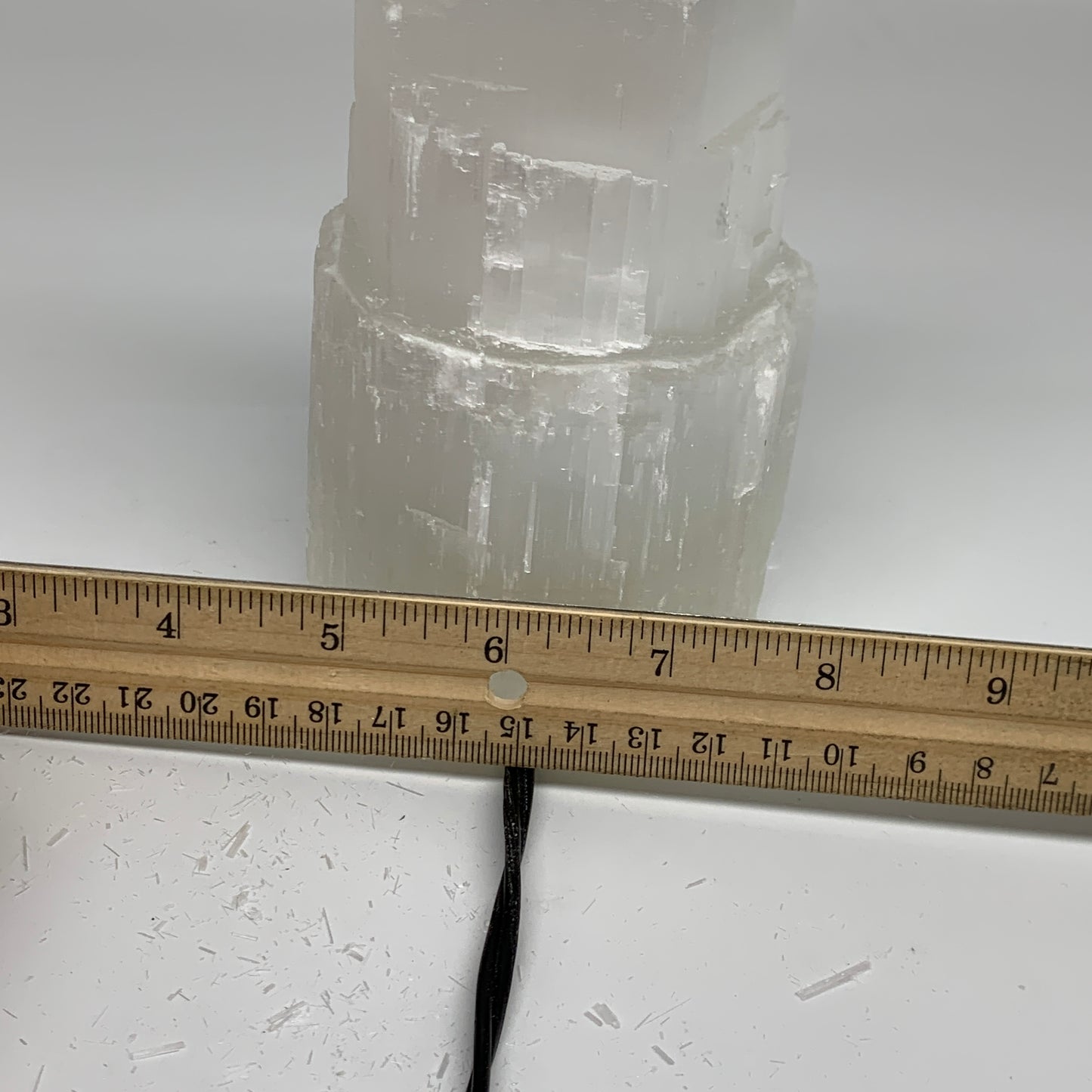 2.3 lbs, 6"x3.2", Raw Rough Selenite (Satin Spar) Lamp Tower, 6ft Chord, B35889