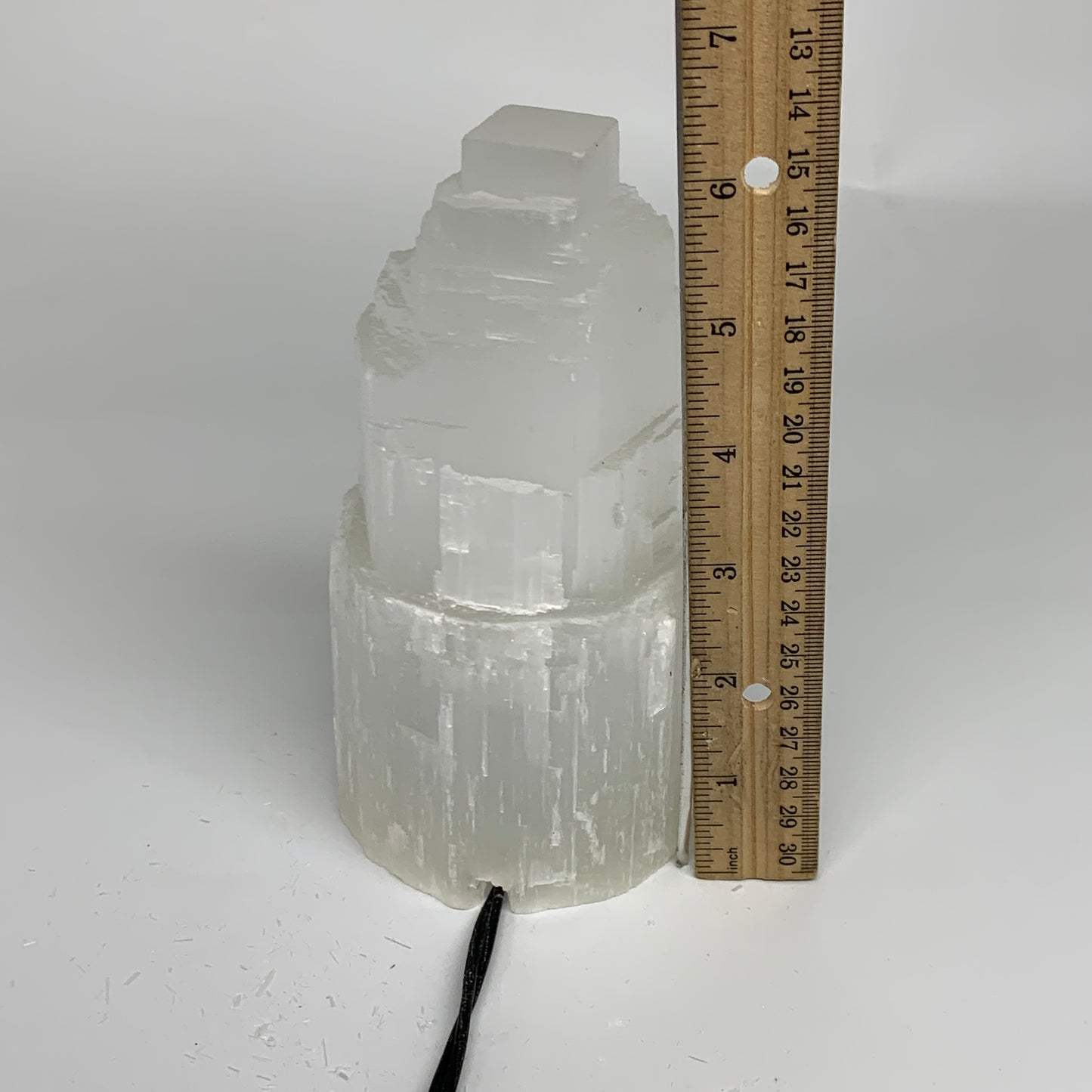 2.3 lbs, 6"x3.2", Raw Rough Selenite (Satin Spar) Lamp Tower, 6ft Chord, B35889
