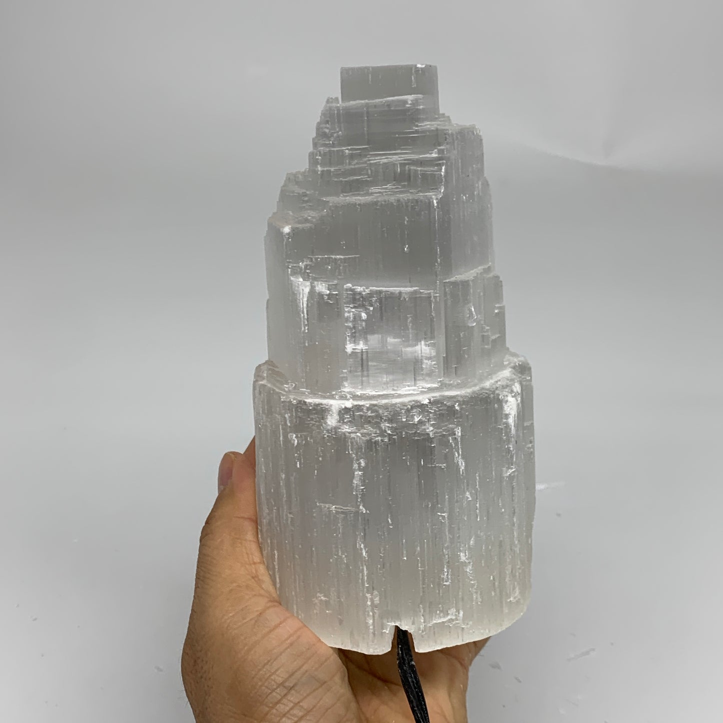 2.3 lbs, 6"x3.2", Raw Rough Selenite (Satin Spar) Lamp Tower, 6ft Chord, B35889