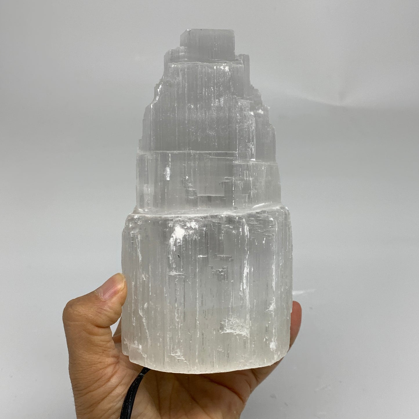 2.3 lbs, 6"x3.2", Raw Rough Selenite (Satin Spar) Lamp Tower, 6ft Chord, B35889