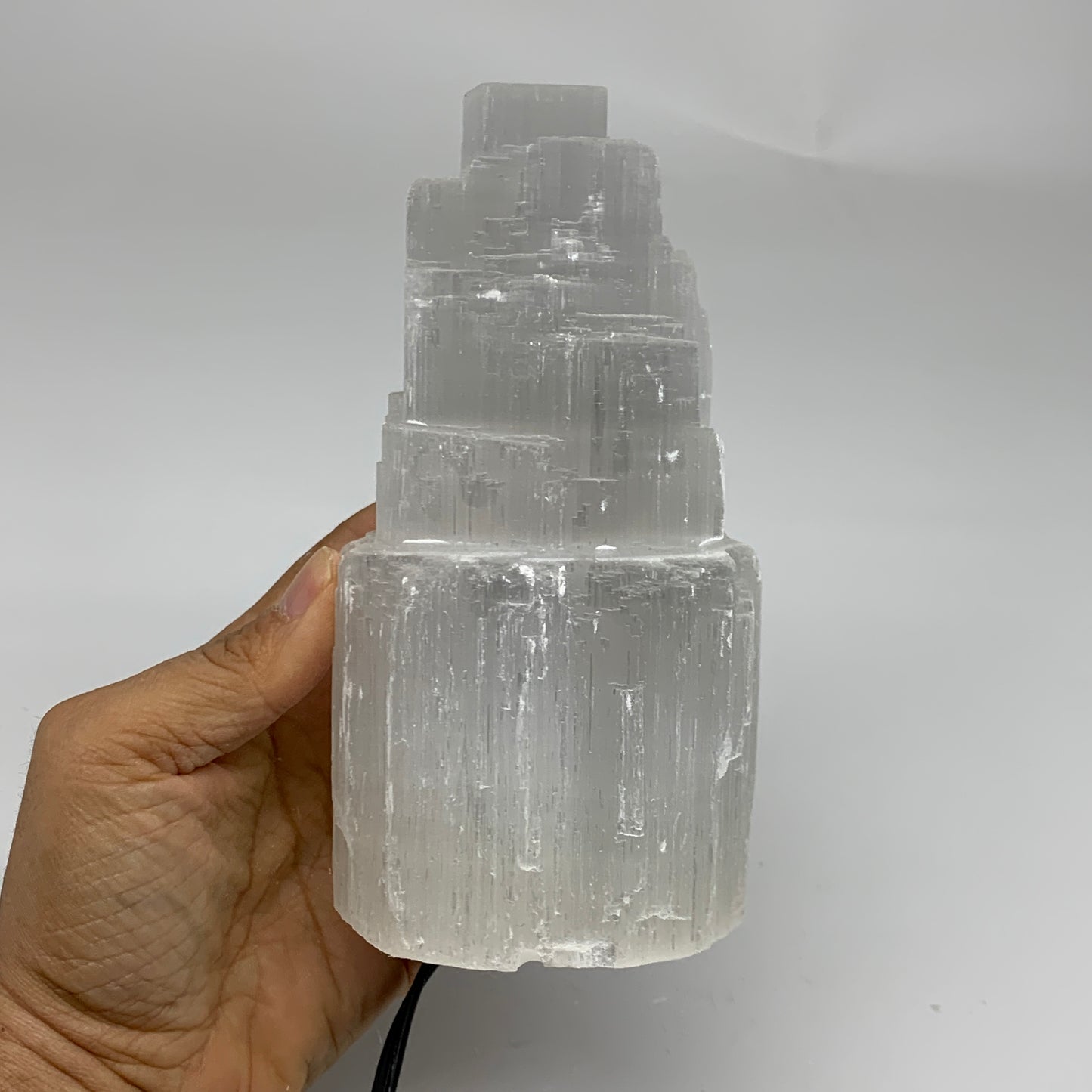 2.3 lbs, 6"x3.2", Raw Rough Selenite (Satin Spar) Lamp Tower, 6ft Chord, B35889