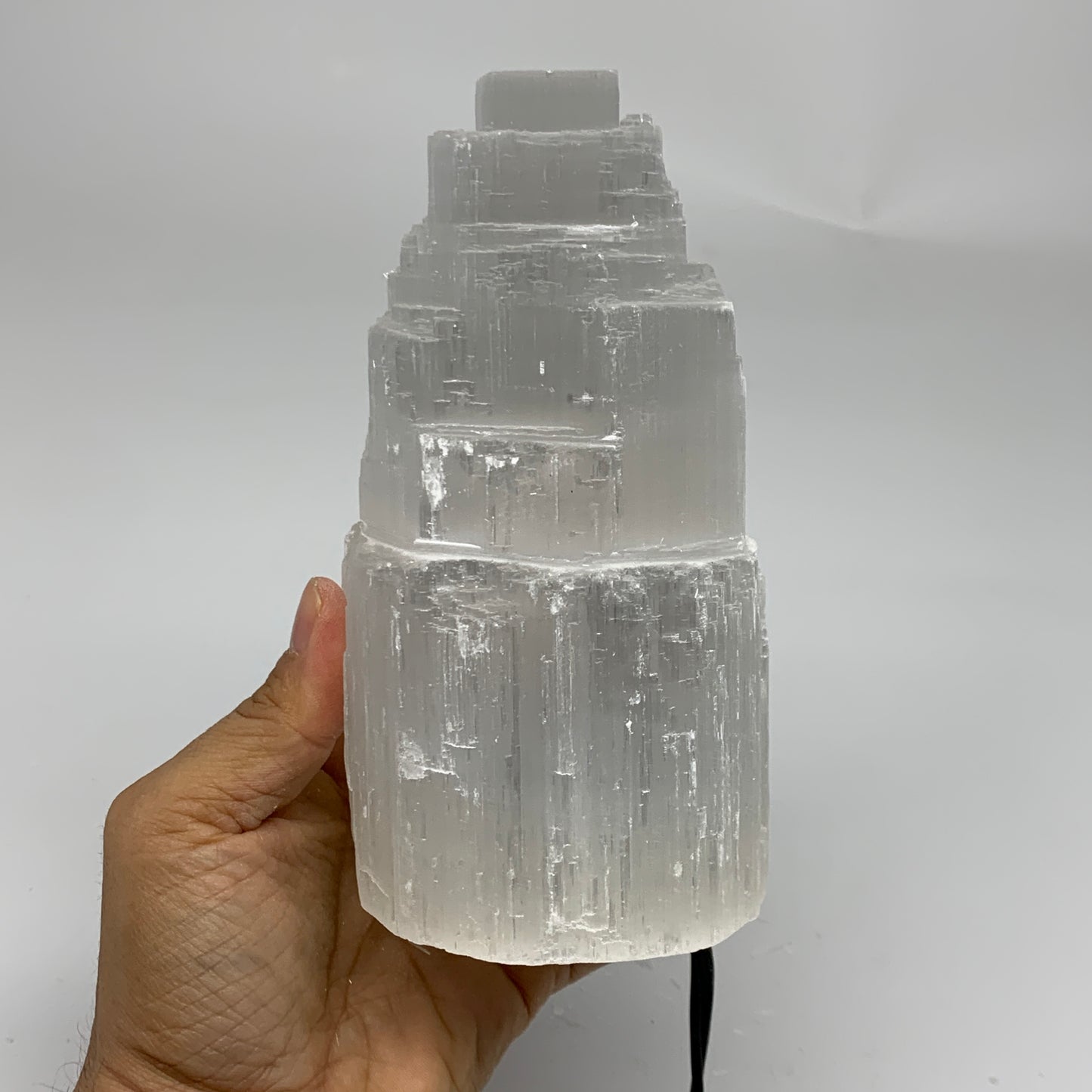 2.3 lbs, 6"x3.2", Raw Rough Selenite (Satin Spar) Lamp Tower, 6ft Chord, B35889