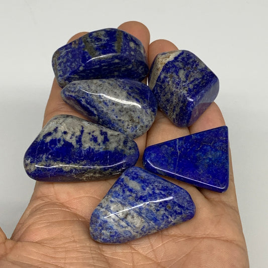 125.4g,1.1"-1.4", 6pcs, Natural Lapis Lazuli Tumbled Stone @Afghanistan, B30278