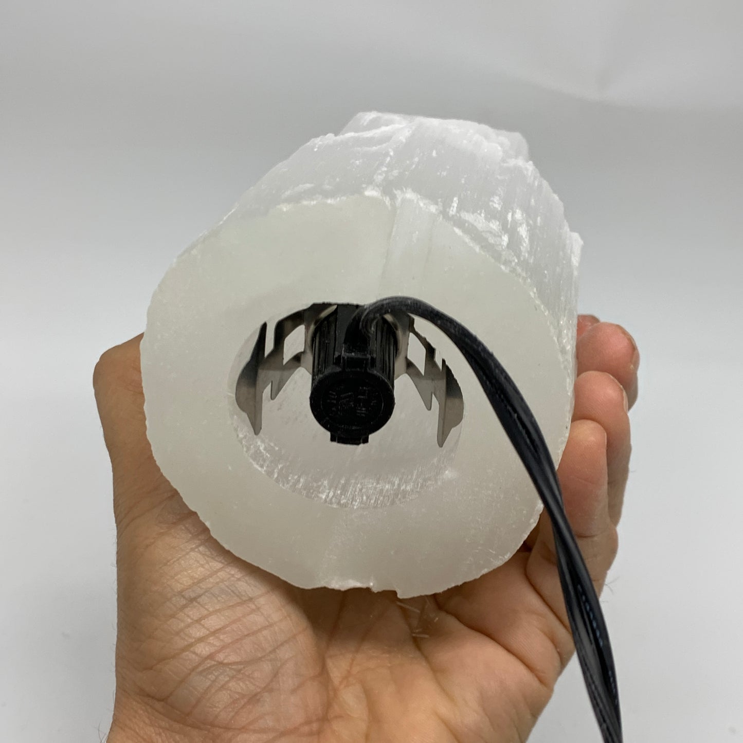 2.3 lbs, 6"x3.2", Raw Rough Selenite (Satin Spar) Lamp Tower, 6ft Chord, B35889